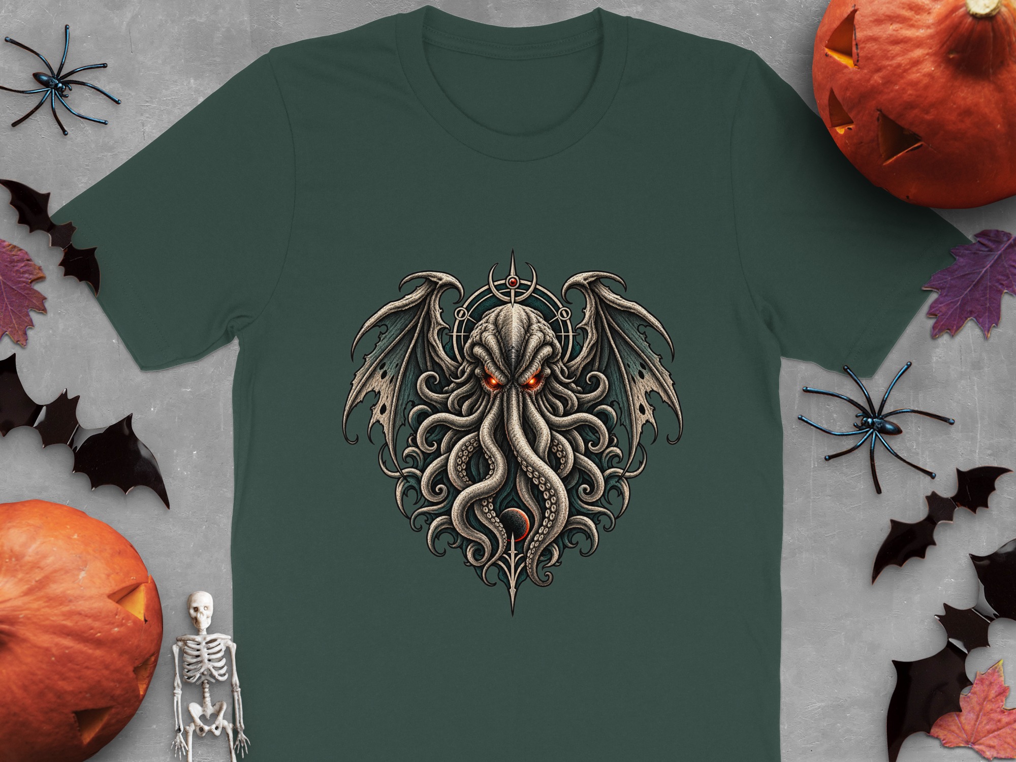 Cthulhu T-Shirt with Eldritch Tentacles & Bat Wings | Lovecraftian Mythos Dark Fantasy Gothic Horror Tee - Image 9