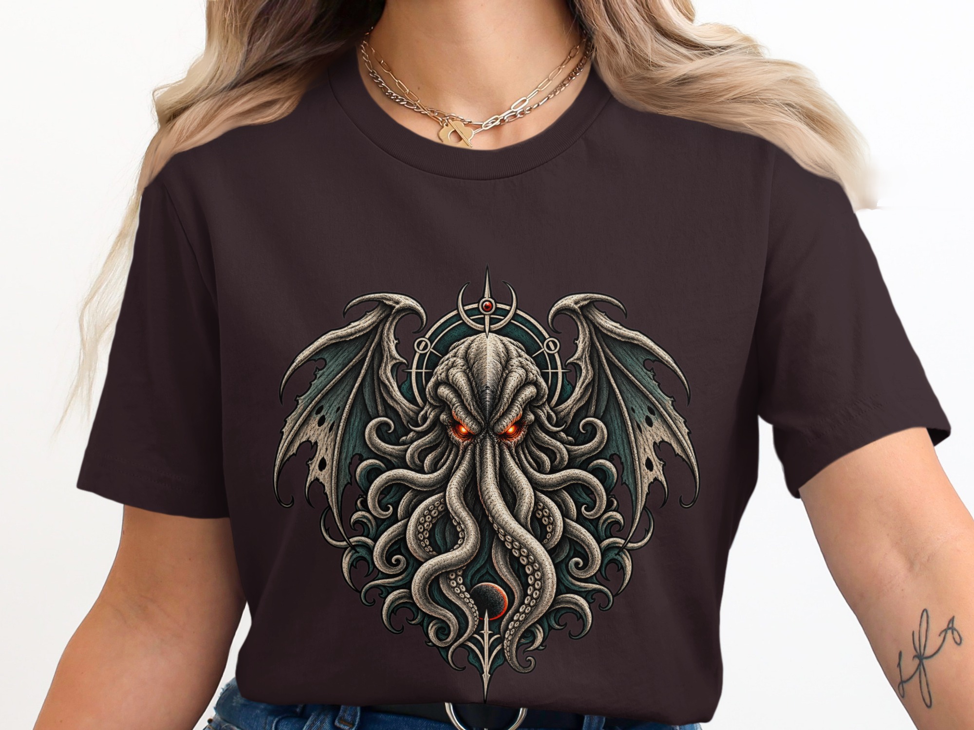 Cthulhu T-Shirt with Eldritch Tentacles & Bat Wings | Lovecraftian Mythos Dark Fantasy Gothic Horror Tee - Image 5