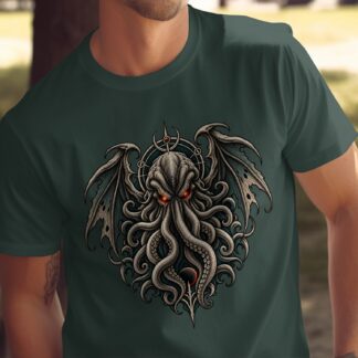 Cthulhu T-Shirt with Eldritch Tentacles & Bat Wings | Lovecraftian Mythos Dark Fantasy Gothic Horror Tee