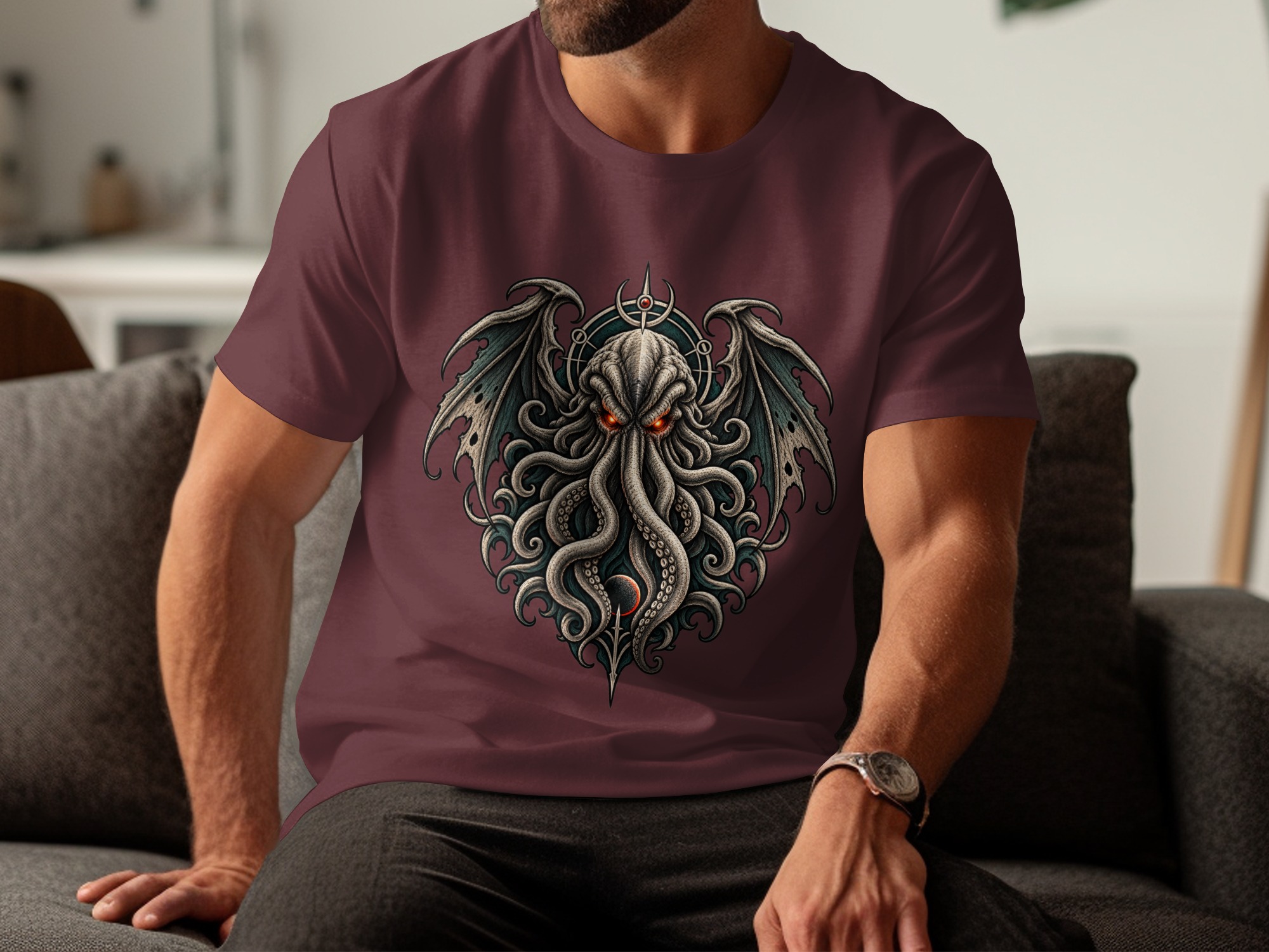 Cthulhu T-Shirt with Eldritch Tentacles & Bat Wings | Lovecraftian Mythos Dark Fantasy Gothic Horror Tee - Image 6
