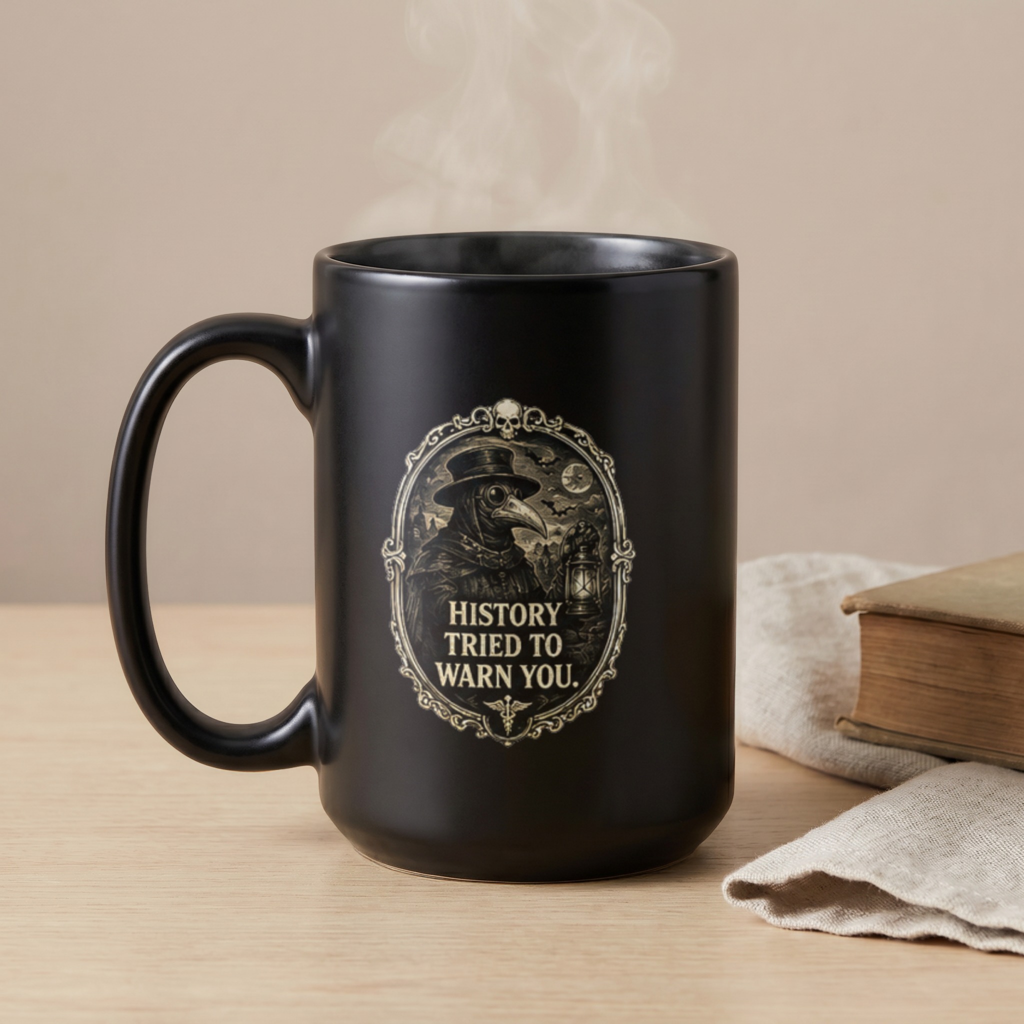 Plague Doctor Coffee Mug, History Tried To Warn You Dark Academia Gothic Gift Cup, Unique Steampunk Vibe Tea Mug - Image 5
