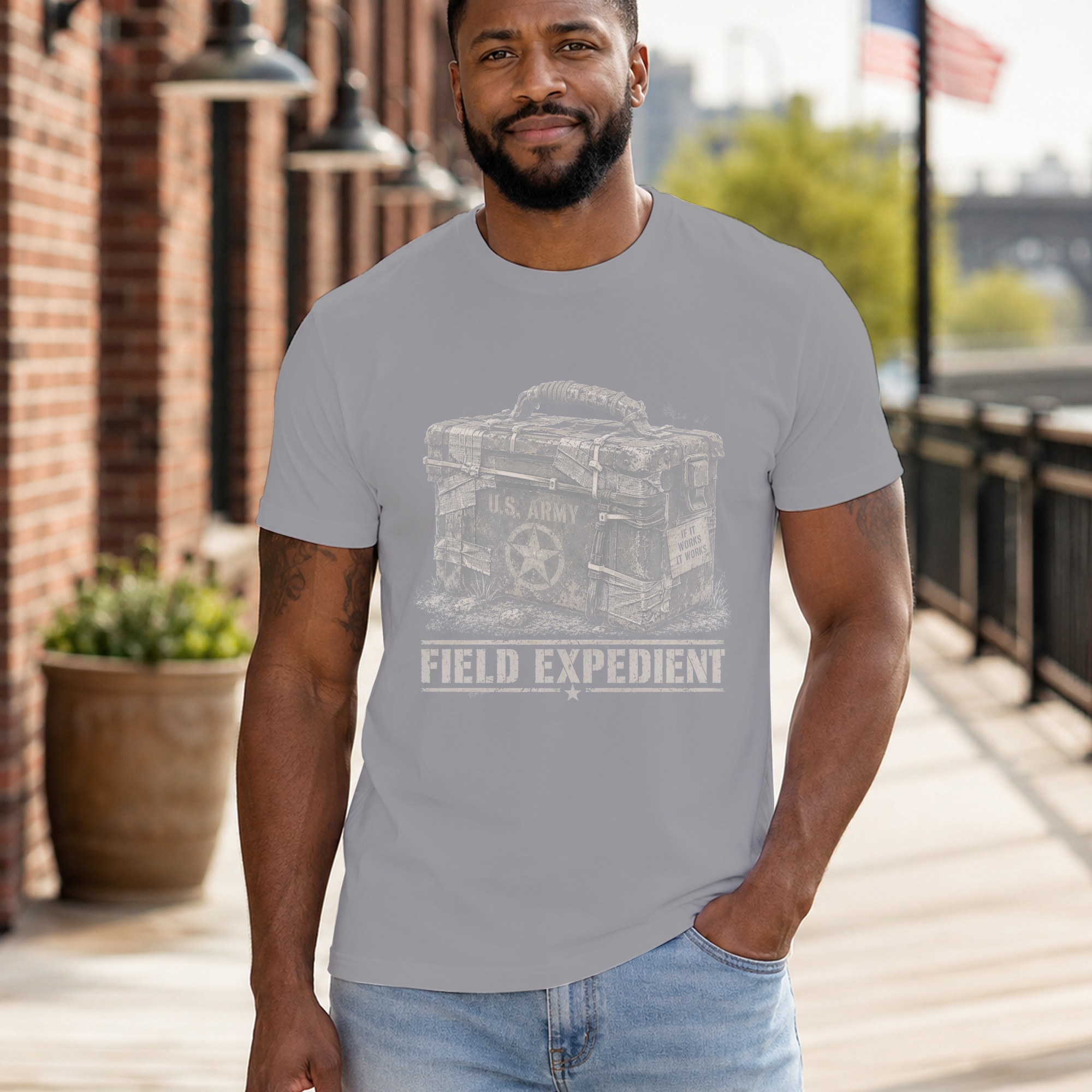 Field Expedient T-Shirt, Funny Military Ammo Box Graphic Tee, Army Veteran Humor Shirt, Vintage Tactical Mechanic Gift for Him, Grunt Tee - Image 7