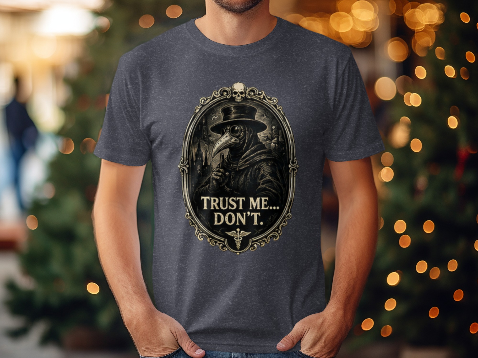 Gothic Plague Doctor 'Trust Me... Don't' T-Shirt, Dark Academia Skull Caduceus Vintage Macabre Humorous Gift Tee - Image 4