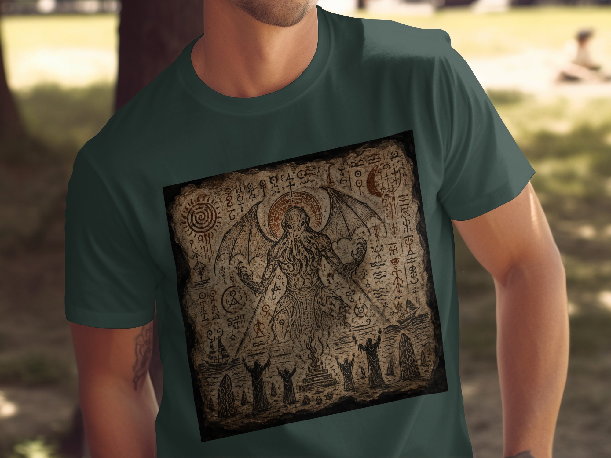 Lovecraftian Cthulhu Summoning Ritual T-Shirt, Eldritch Horror Occult Art Tee, Dark Academia Goth Mythos Fantasy Apparel Gift - Image 7