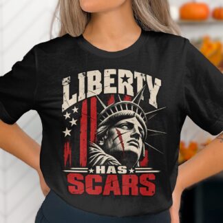 Liberty Has Scars Shirt, Patriotic Distressed American Flag Graphic Tee, Vintage 4th of July USA Statue of Liberty T-Shirt, Gift for Him