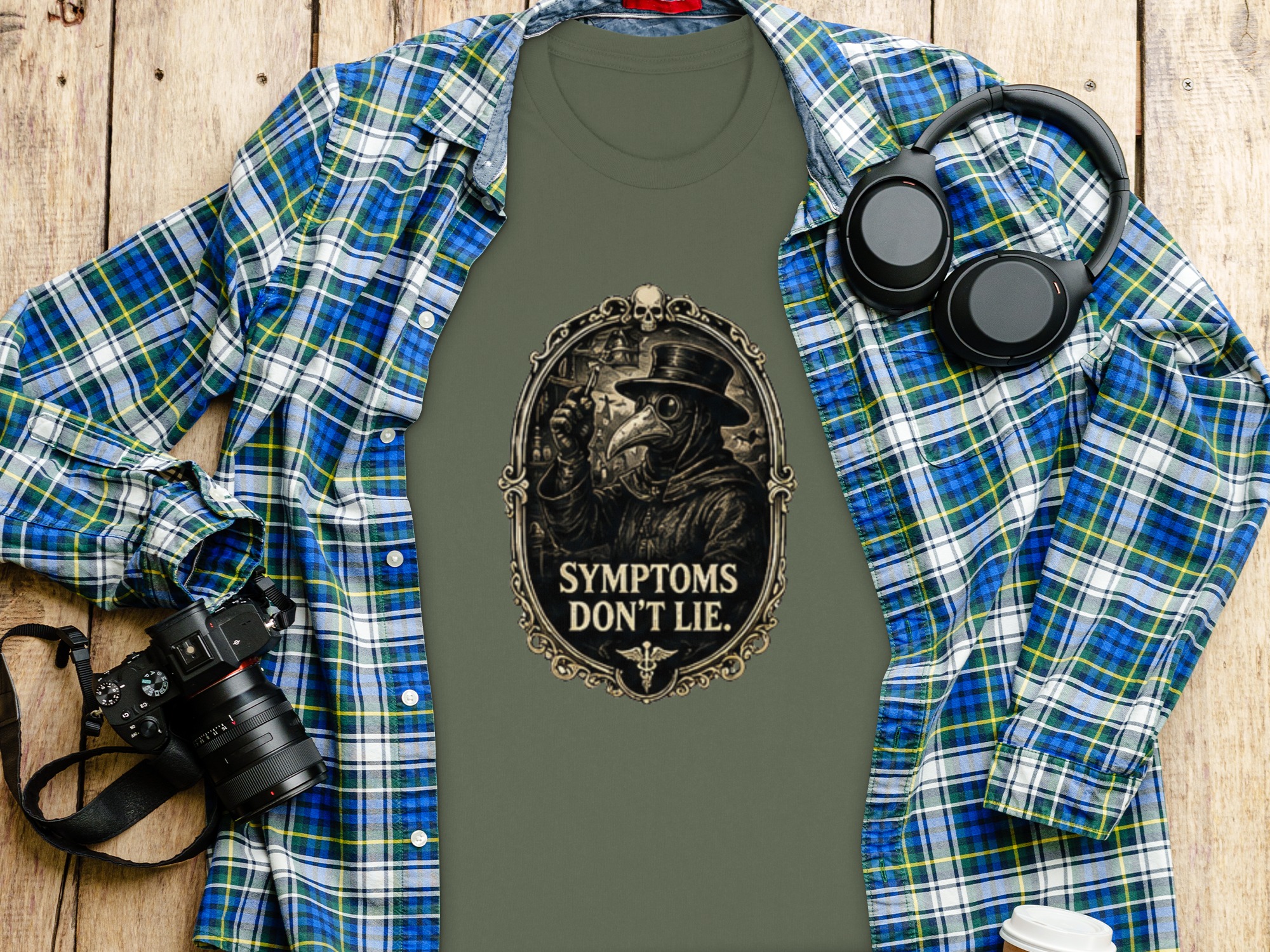 Plague Doctor Gothic T-Shirt | Dark Academia Medical History Tee | Vintage Macabre 'Symptoms Don't Lie' Graphic Shirt - Image 9