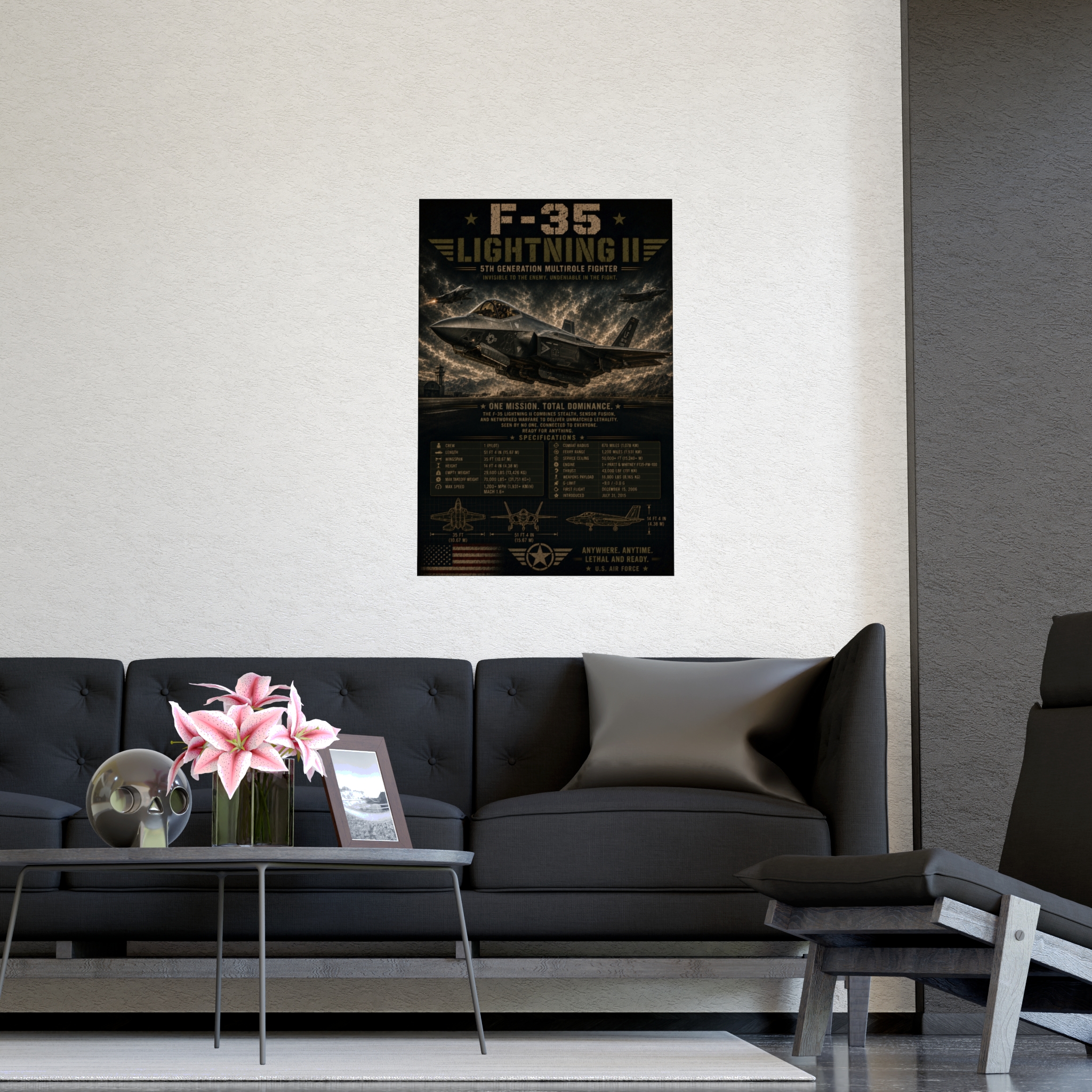 F-35 Lightning II Fighter Jet Poster, US Air Force Military Aircraft Specifications Print, Man Cave Wall Art Decor, Pilot Gift Idea - Image 5