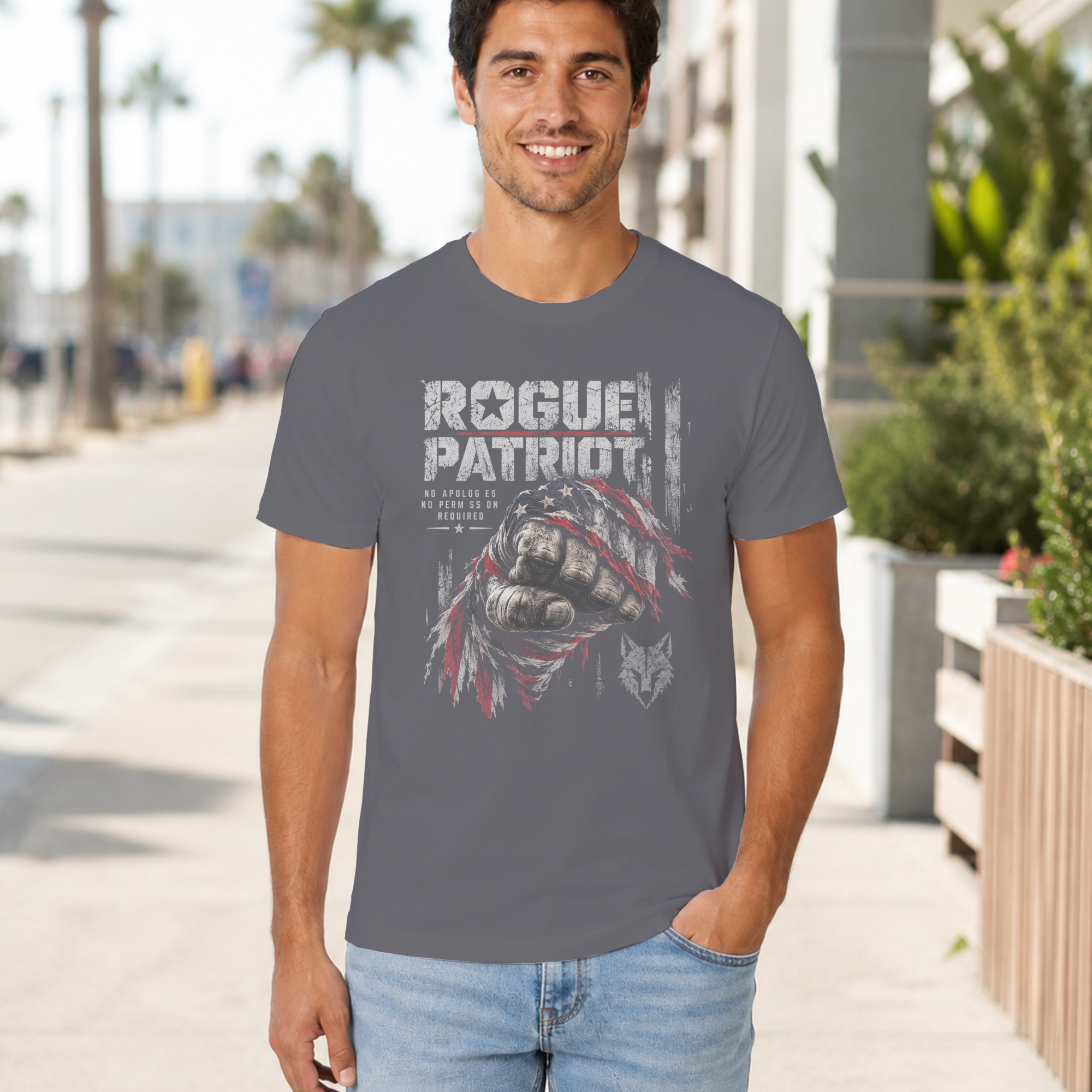 Rogue Patriot T-Shirt, USA Flag Fist Tee, Distressed American Flag Graphic Shirt, Vintage Veteran Apparel, 4th of July Gift for Him - Image 8