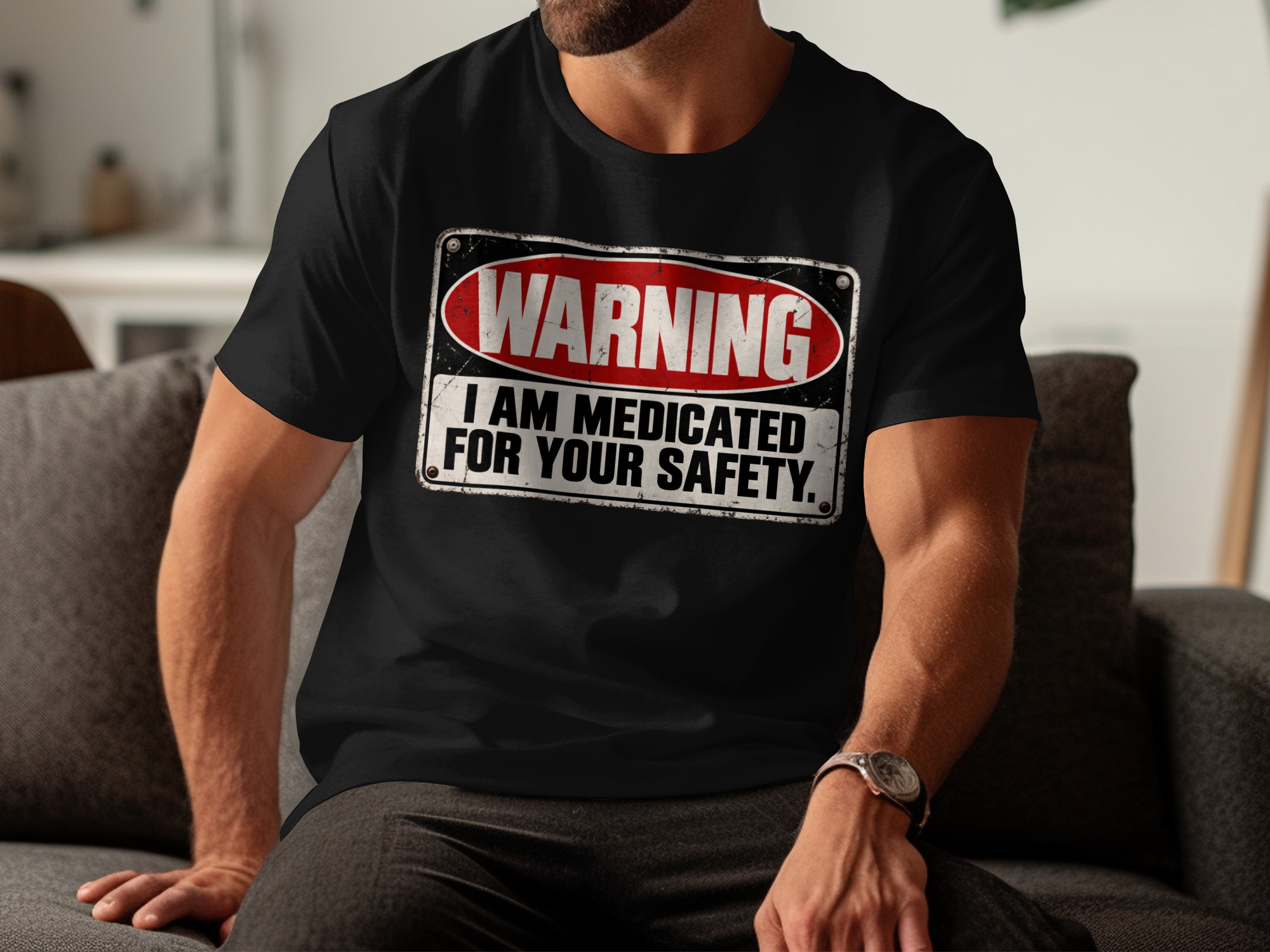 Medicated For Your Safety Shirt, Funny Warning T-Shirt, Sarcastic Mental Health Tee, Dark Humor Graphic Shirt, Introvert Gag Gift - Image 4