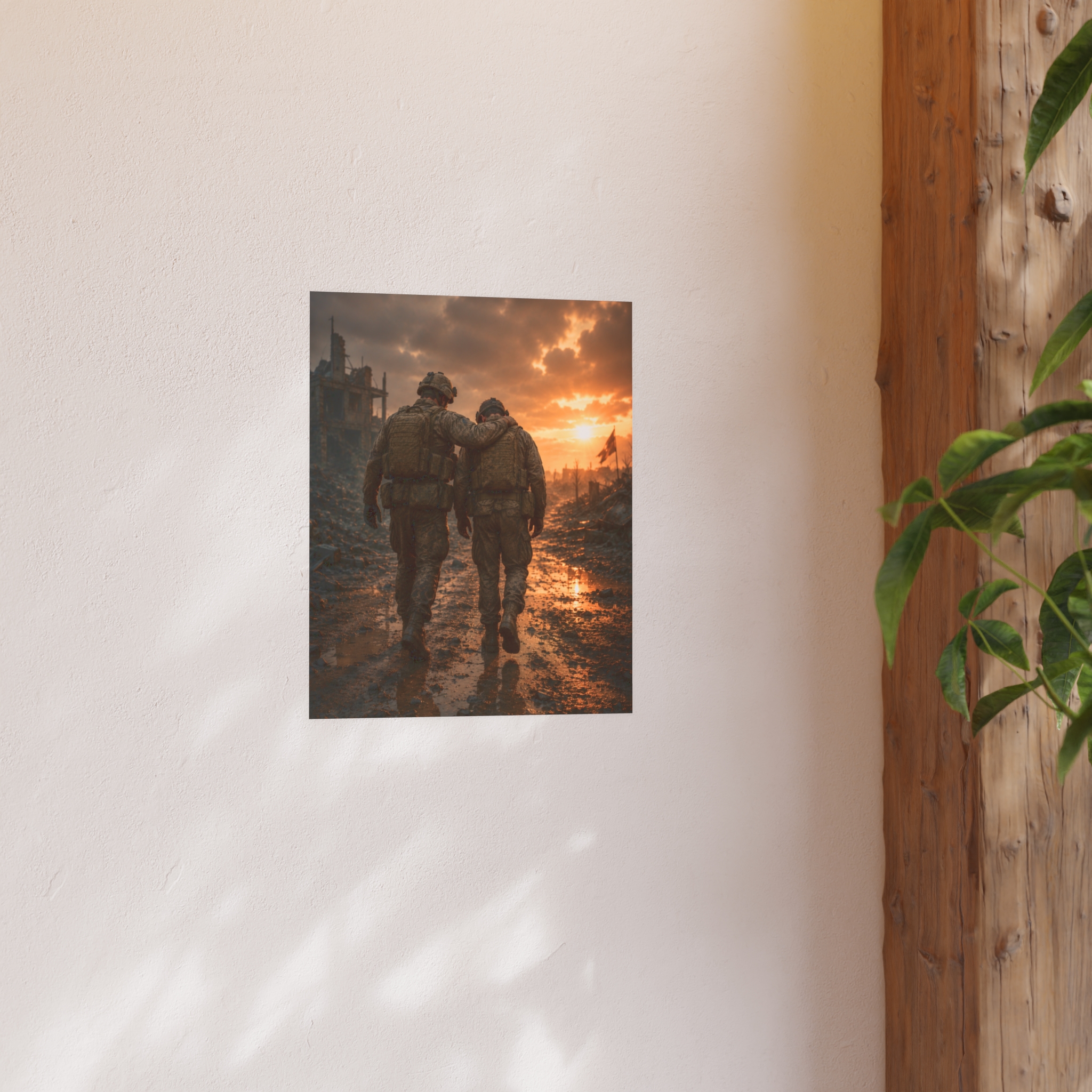 Military Brotherhood Art Print, Soldier Support Wall Decor, Veterans Day Remembrance Poster, Heroic Combat Sunset Scene Gift for Him - Image 5
