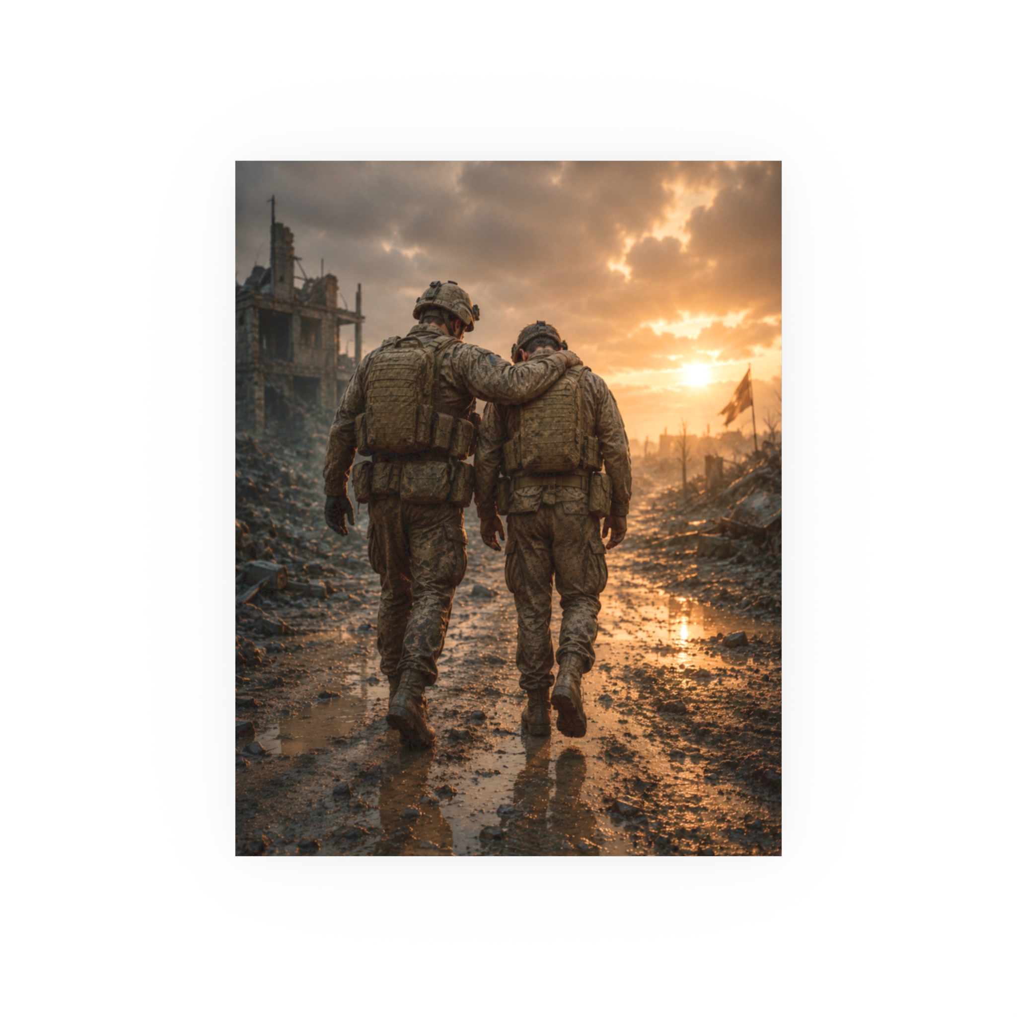 Military Brotherhood Art Print, Soldier Support Wall Decor, Veterans Day Remembrance Poster, Heroic Combat Sunset Scene Gift for Him - Image 7