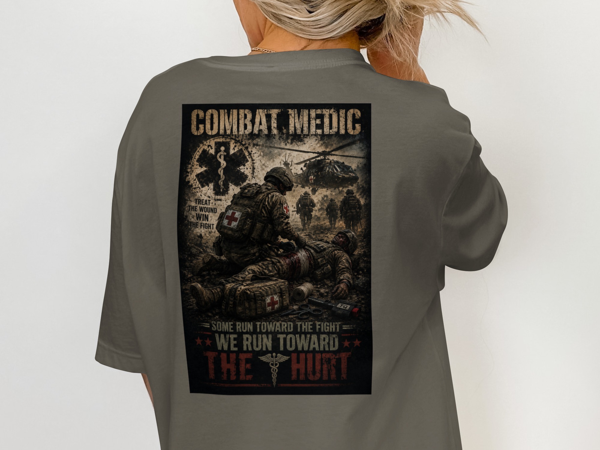 TITLE Combat Medic T-Shirt, We Run Toward the Hurt, Army 68W Military Medic Shirt, Veteran Tactical Medical Gift, Star of Life Graphic Tee - Image 5