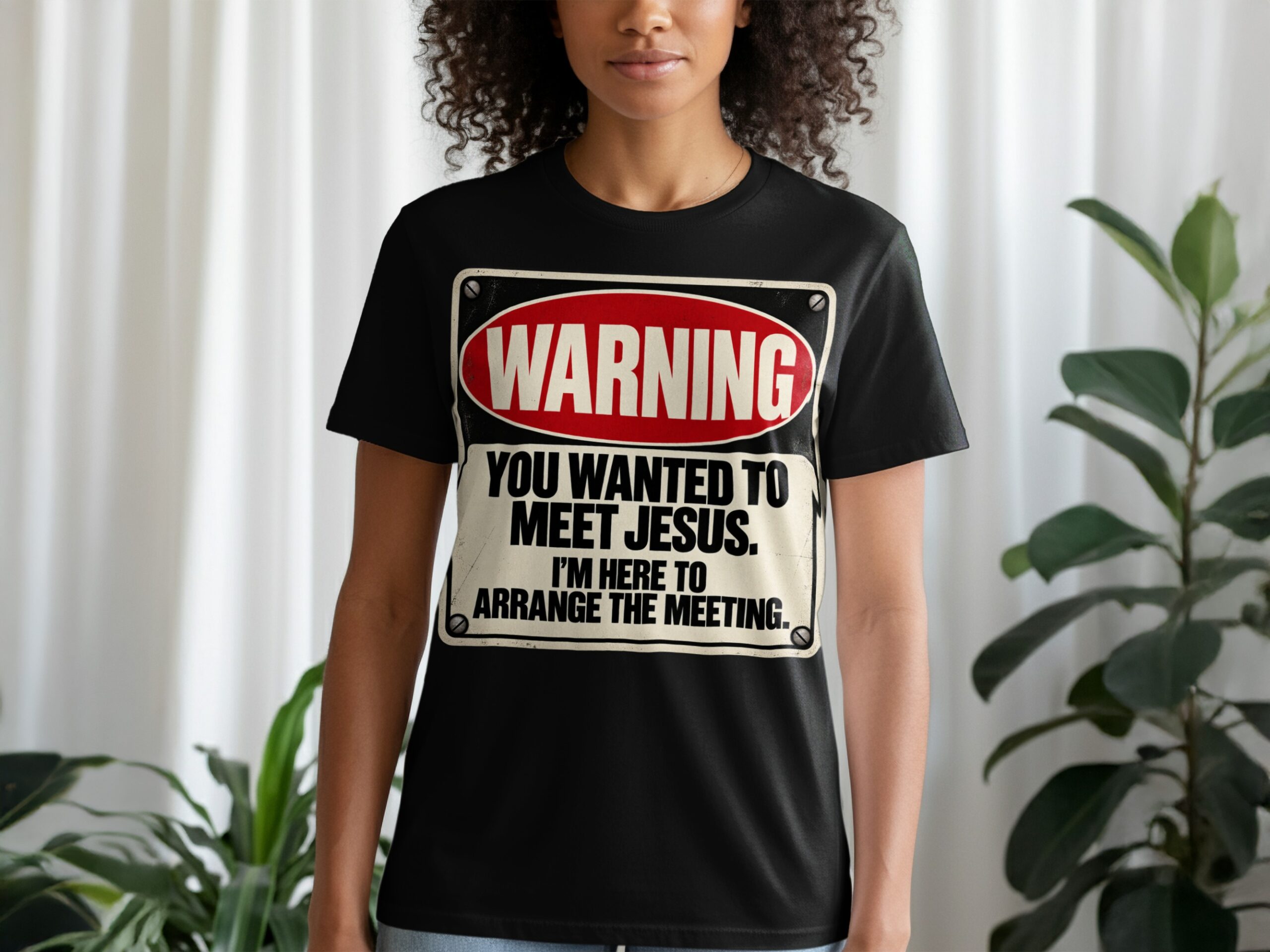 Meet Jesus Sarcastic T-Shirt, Warning Sign Graphic Tee, Funny Dark Humor Shirt for Men, Retro Novelty Streetwear Vintage Quote Top - Image 7