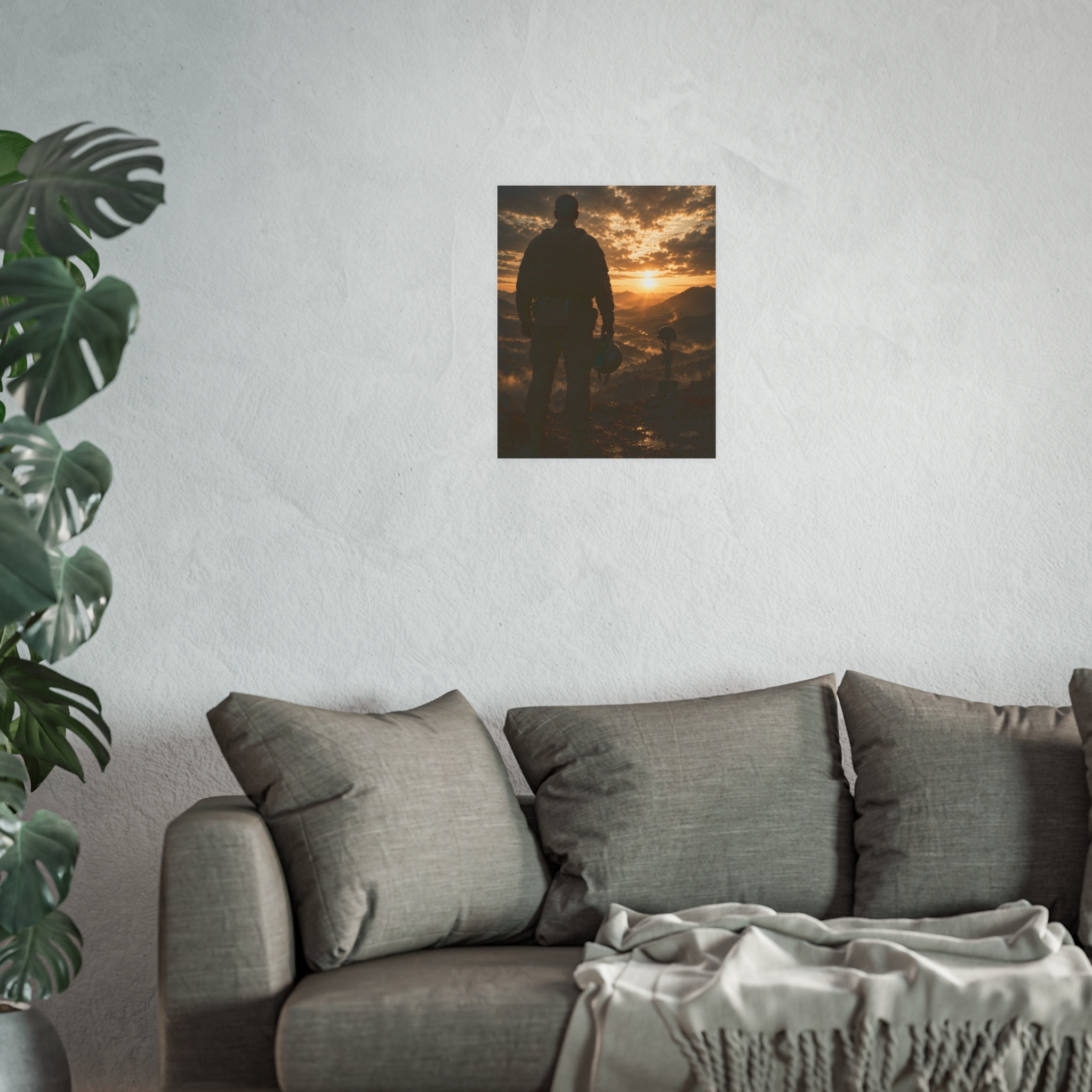 Patriotic Military Wall Art Print | Soldier Sunset Memorial Landscape | Veterans Day Gift for Heroic Armed Forces Decor - Image 2