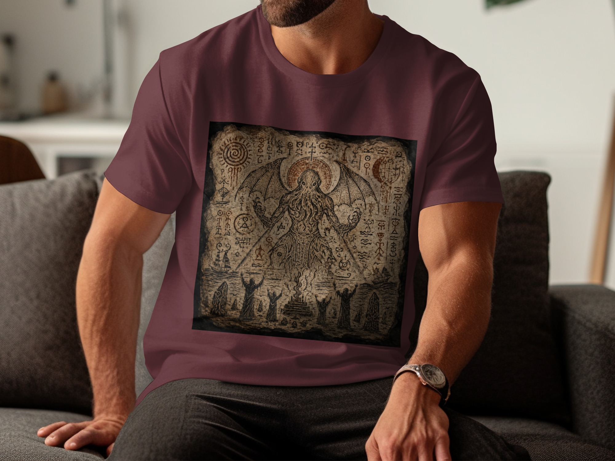 Lovecraftian Cthulhu Summoning Ritual T-Shirt, Eldritch Horror Occult Art Tee, Dark Academia Goth Mythos Fantasy Apparel Gift - Image 17