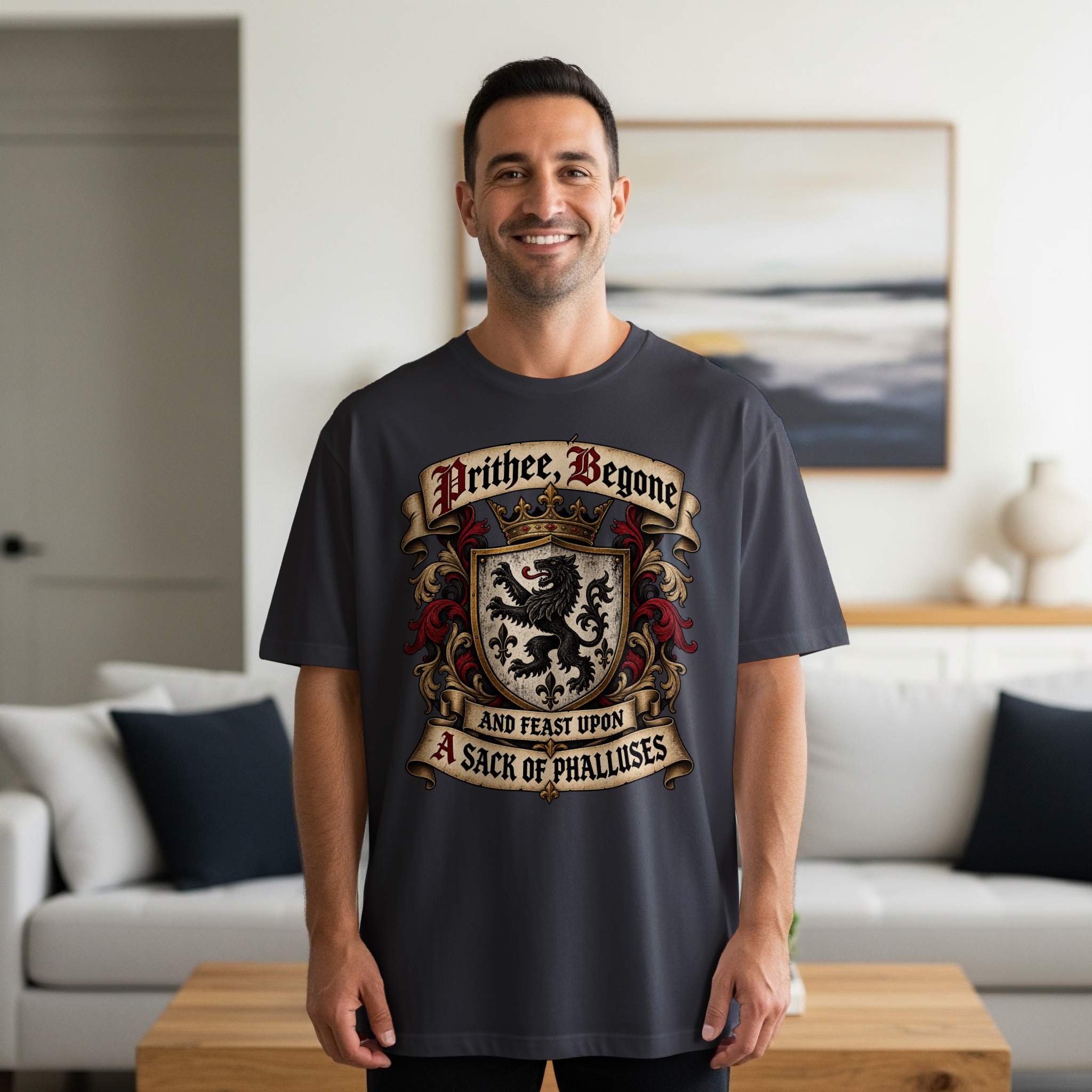 Prithee Begone Shirt Medieval Heraldry Graphic Tee Funny Renaissance Faire Shirt Sarcastic Humor Coat of Arms T-Shirt Gag Gift For Friend - Image 9