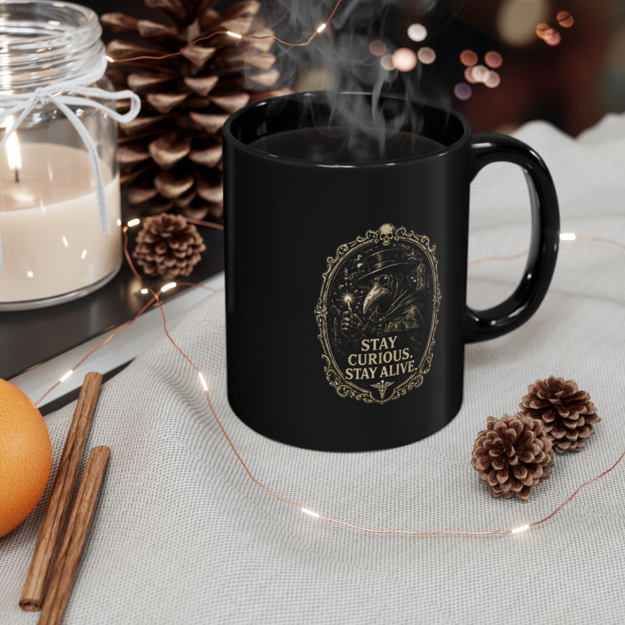 Plague Doctor Stay Curious Stay Alive Mug, Dark Academia Gothic Coffee Cup, Unique Witchy Gift for Him Her - Image 7