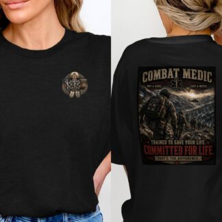 TITLE Combat Medic T-Shirt, Committed for Life, Army 68W Military Medic Shirt, Veteran Tactical Medical Gift, Star of Life Graphic Tee