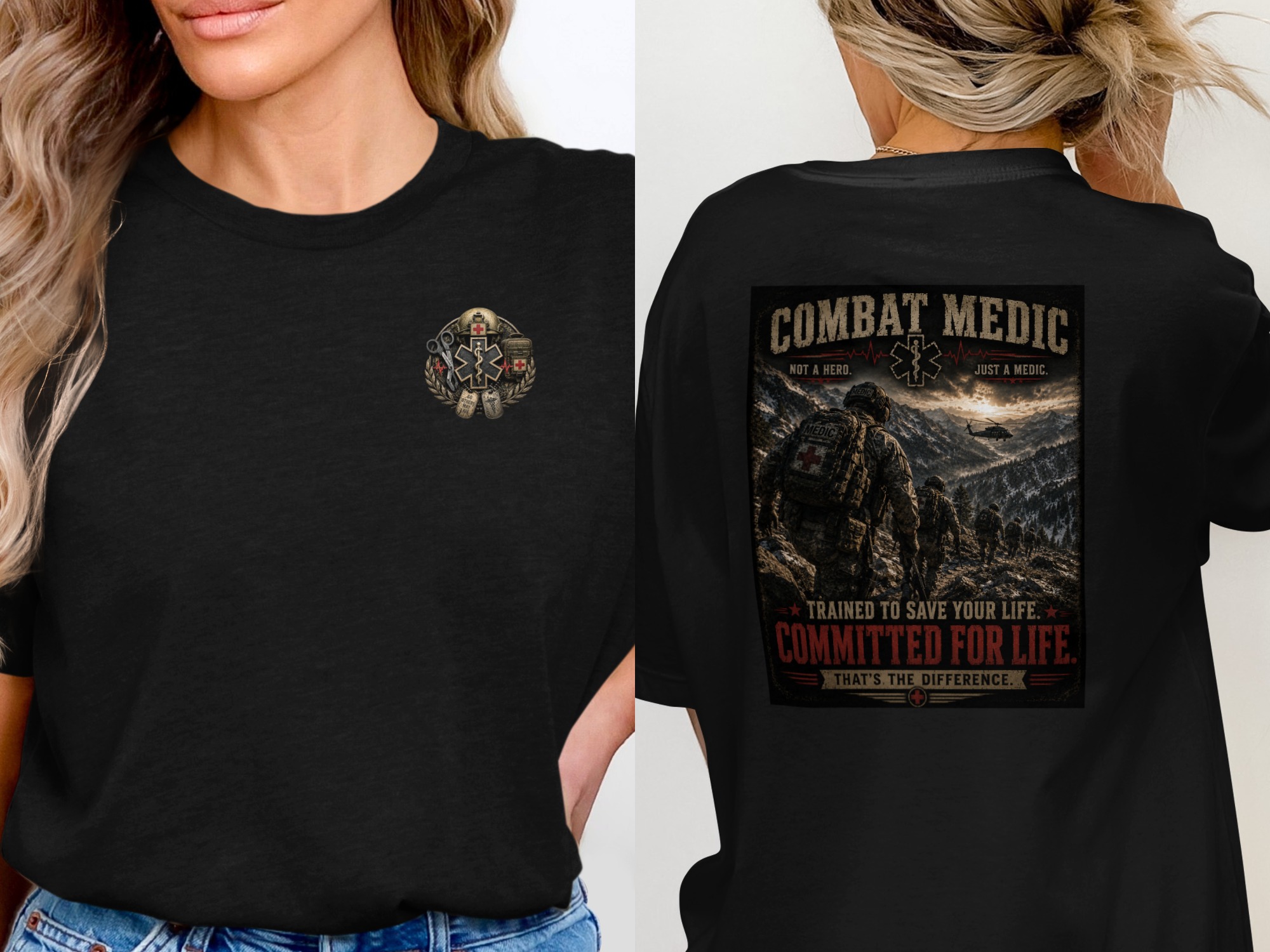 TITLE Combat Medic T-Shirt, Committed for Life, Army 68W Military Medic Shirt, Veteran Tactical Medical Gift, Star of Life Graphic Tee
