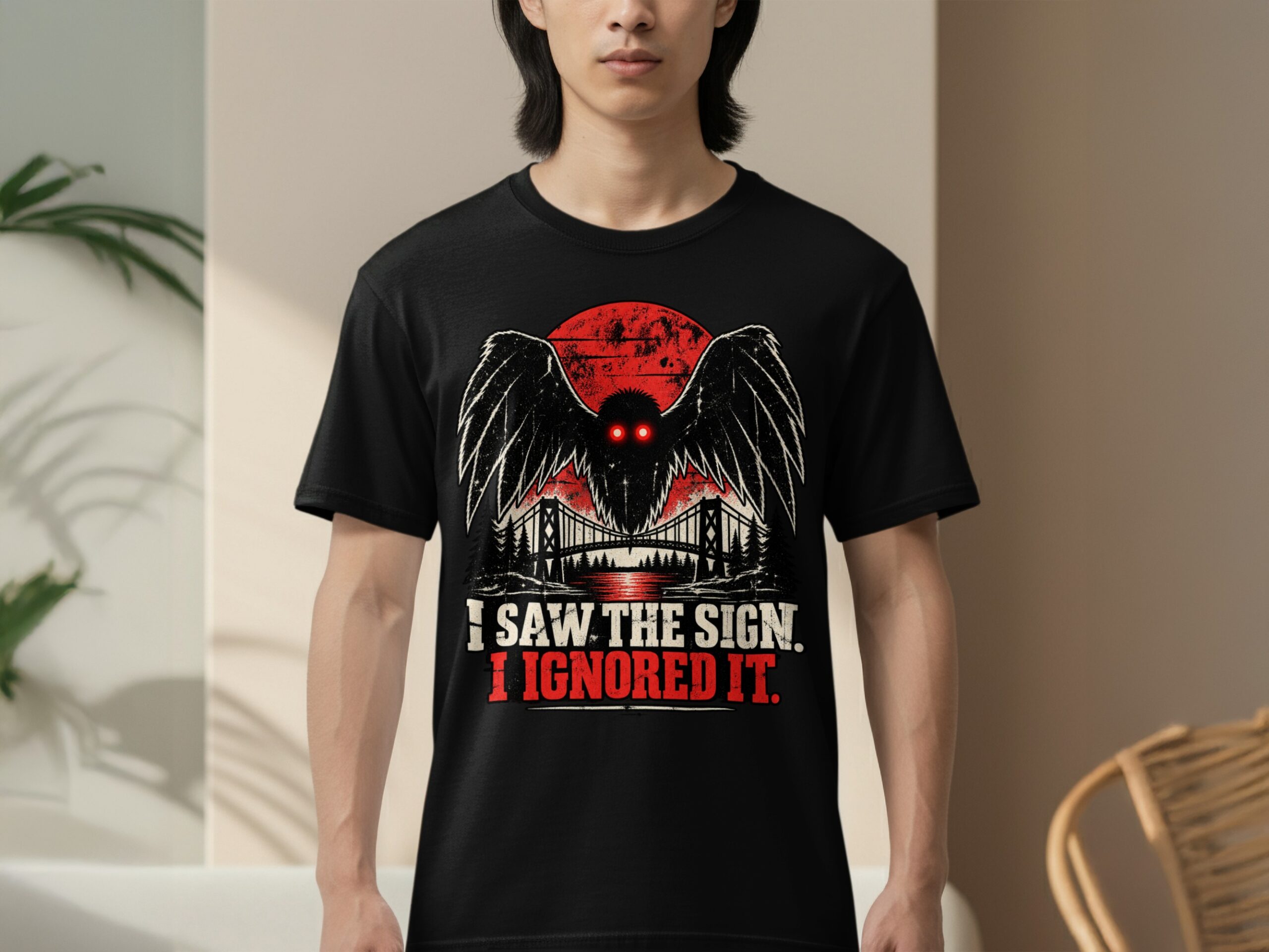 Mothman T-Shirt Funny Cryptid Graphic Tee, Retro Vintage Horror Shirt, I Saw The Sign Paranormal Dark Humor Streetwear Gift - Image 7