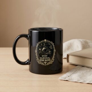 Plague Doctor Stay Curious Stay Alive Mug, Dark Academia Gothic Coffee Cup, Unique Witchy Gift for Him Her
