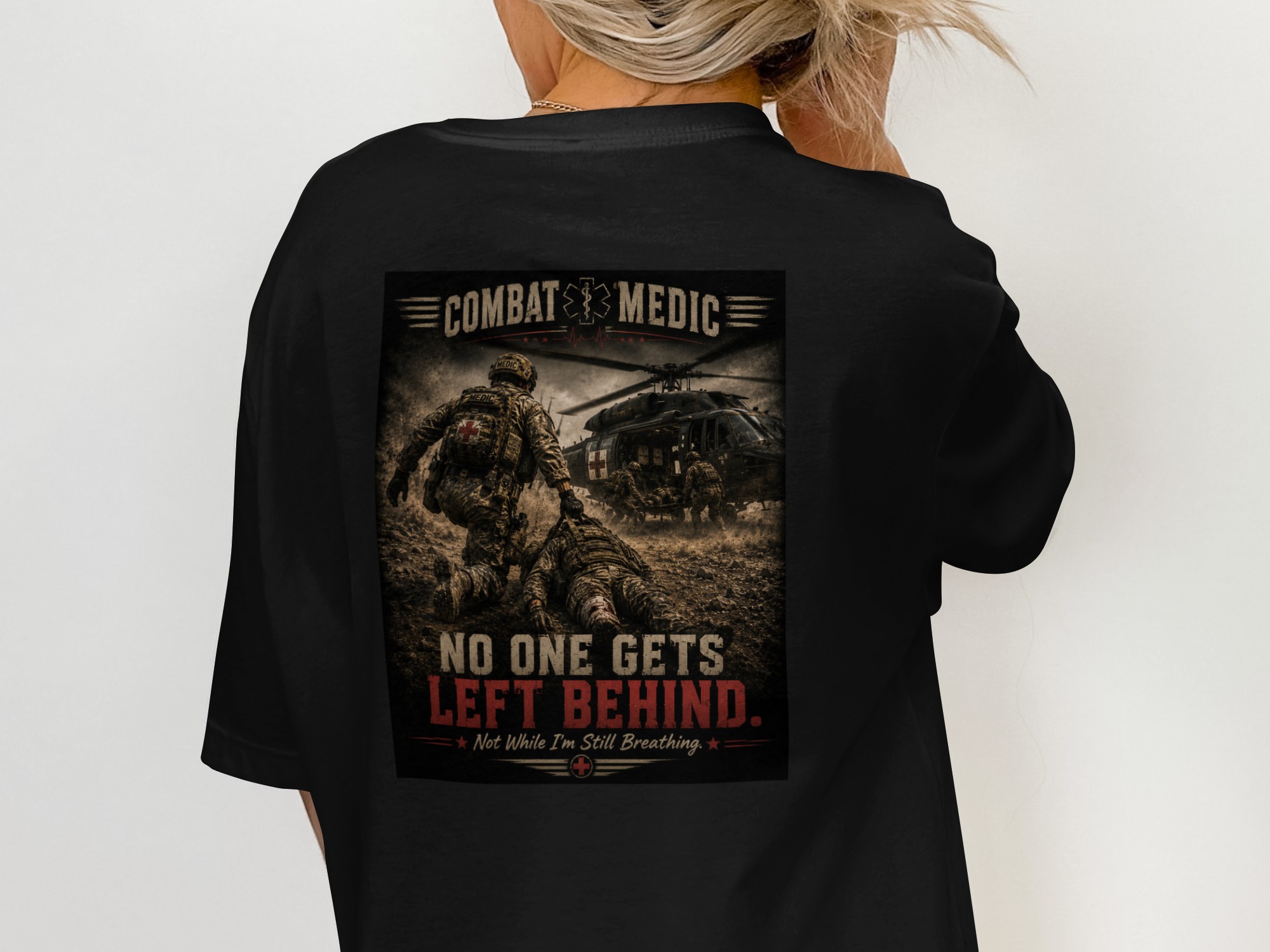 TITLE Combat Medic T-Shirt, No One Gets Left Behind, Army 68W Military Medic Shirt, Veteran Tactical Medical Gift, Star of Life Graphic Tee - Image 6