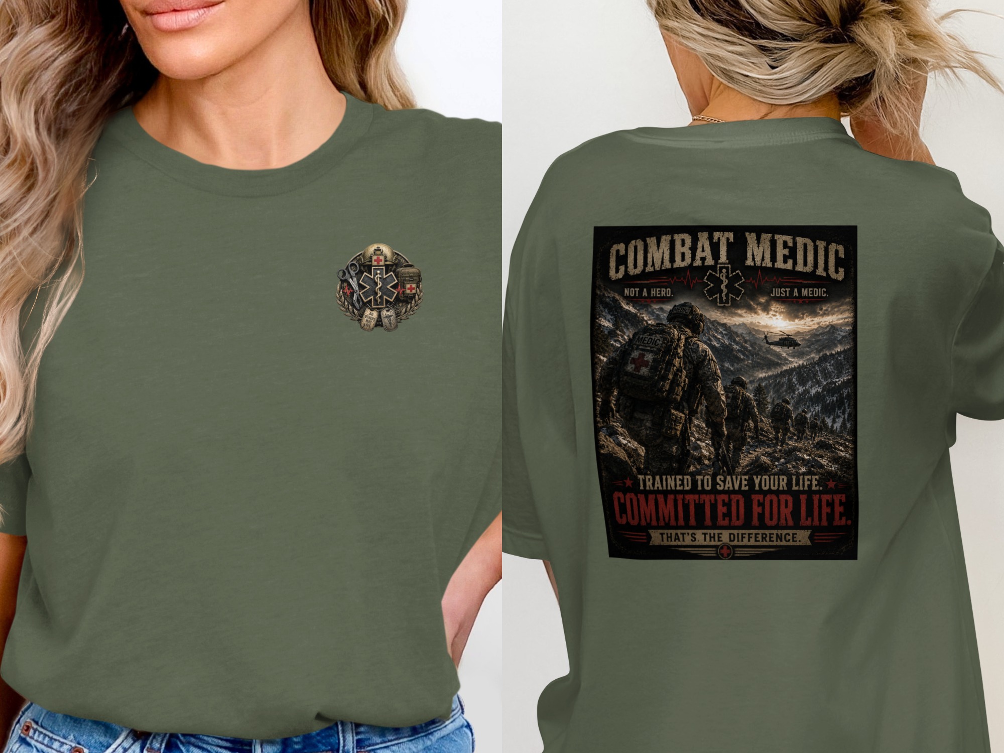 TITLE Combat Medic T-Shirt, Committed for Life, Army 68W Military Medic Shirt, Veteran Tactical Medical Gift, Star of Life Graphic Tee - Image 13