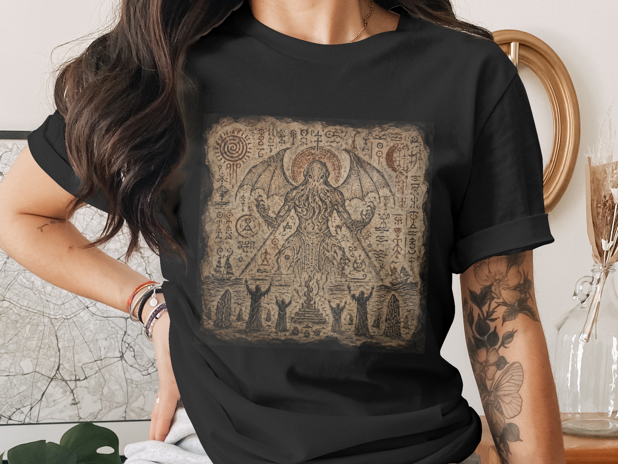 Lovecraftian Cthulhu Summoning Ritual T-Shirt, Eldritch Horror Occult Art Tee, Dark Academia Goth Mythos Fantasy Apparel Gift - Image 13