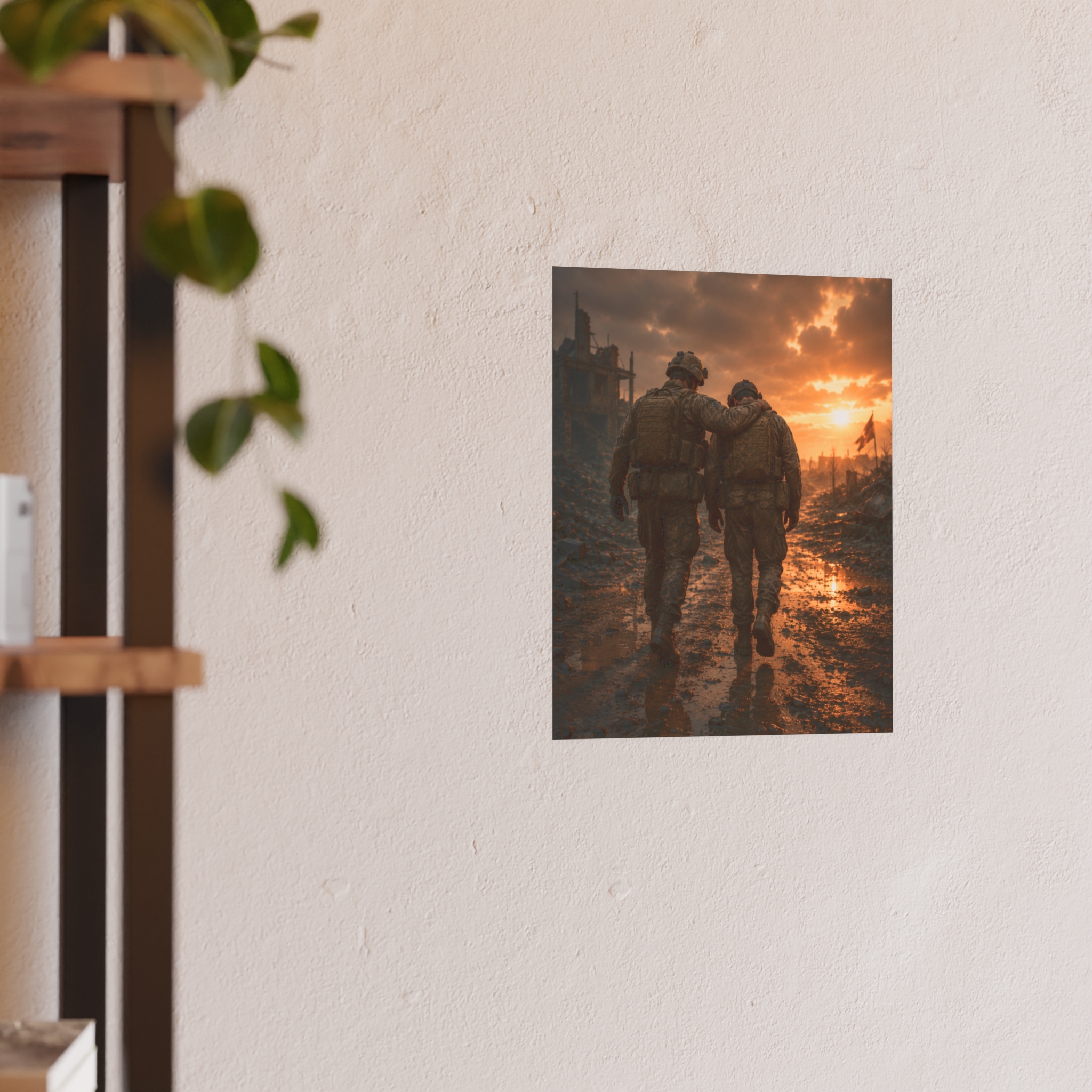 Military Brotherhood Art Print, Soldier Support Wall Decor, Veterans Day Remembrance Poster, Heroic Combat Sunset Scene Gift for Him - Image 4