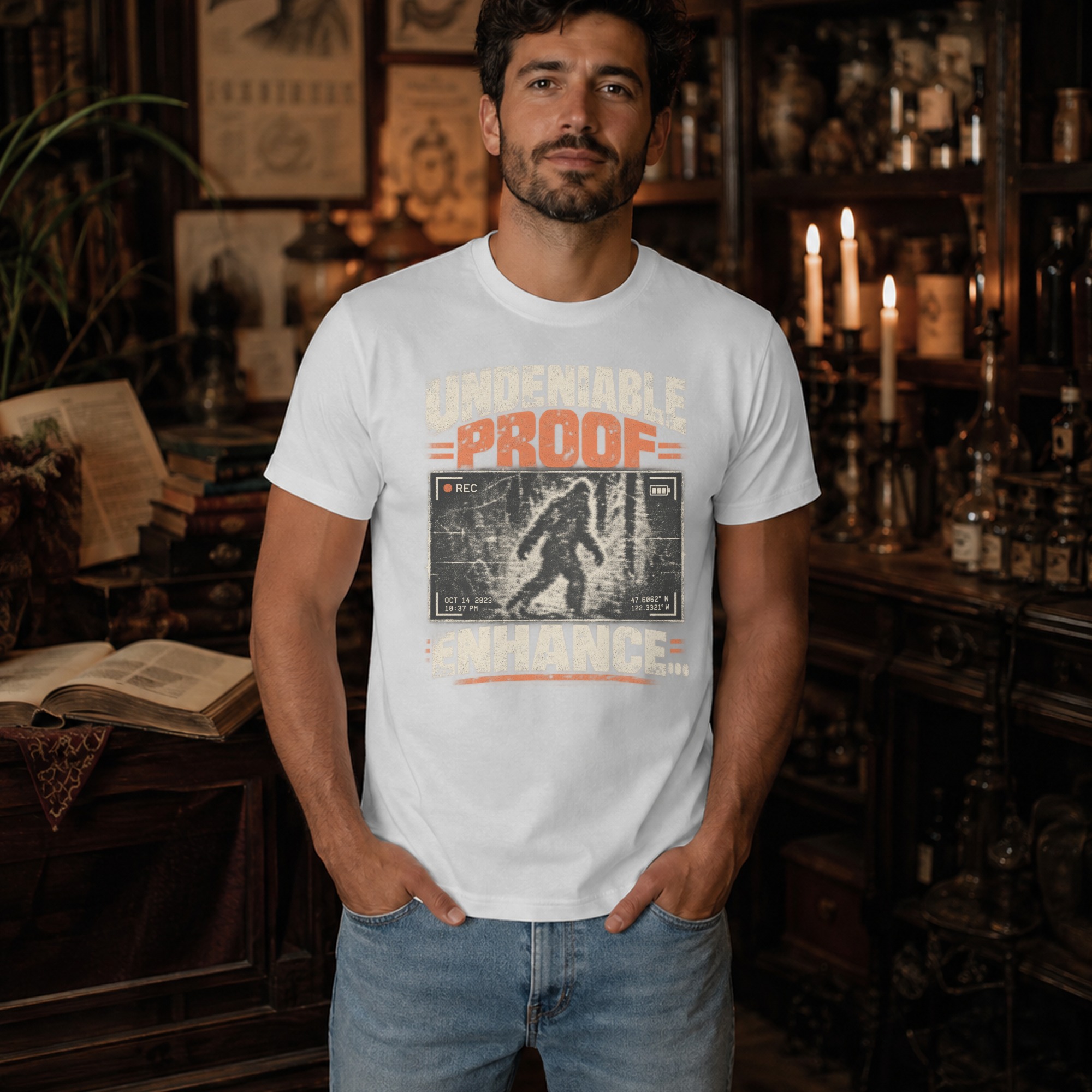 Bigfoot Sasquatch T-Shirt, Funny Cryptid Graphic Tee, Undeniable Proof Vintage Hiking Shirt, Retro Paranormal Camping Gift for Men & Women - Image 14