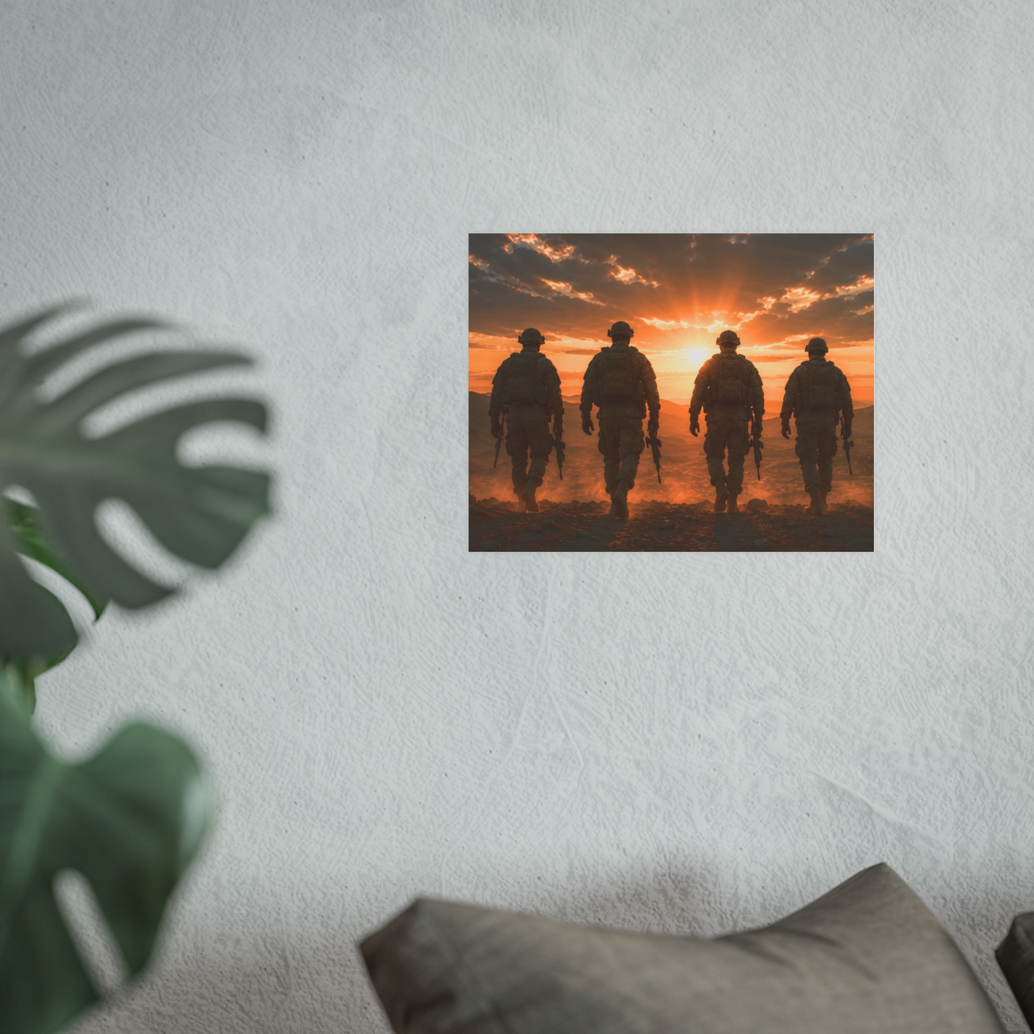 Heroic Soldiers Sunset Military Art Print Poster, Patriotic Armed Forces Wall Decor, Veteran Appreciation Gift, Warrior Spirit Home Decor