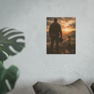 Soldier Memorial Poster, Veterans Day Gift, Patriotic Remembrance Wall Art, Military Tribute Print, Sunset Landscape Art