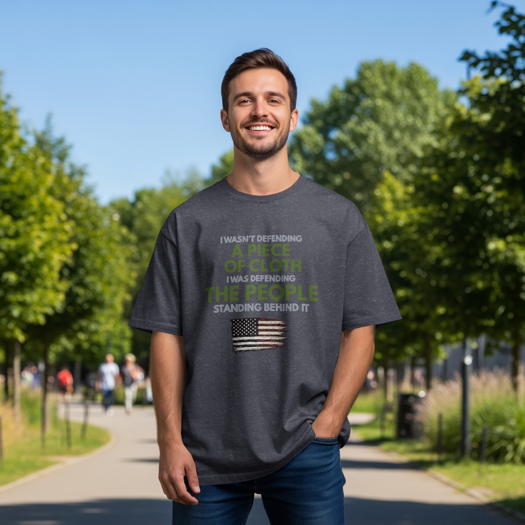 Patriotic Veteran T-Shirt, American Flag Grunge Tee, Military Quote Shirt, Defender of People Gift for Him Her, USA Pride Tee - Image 6