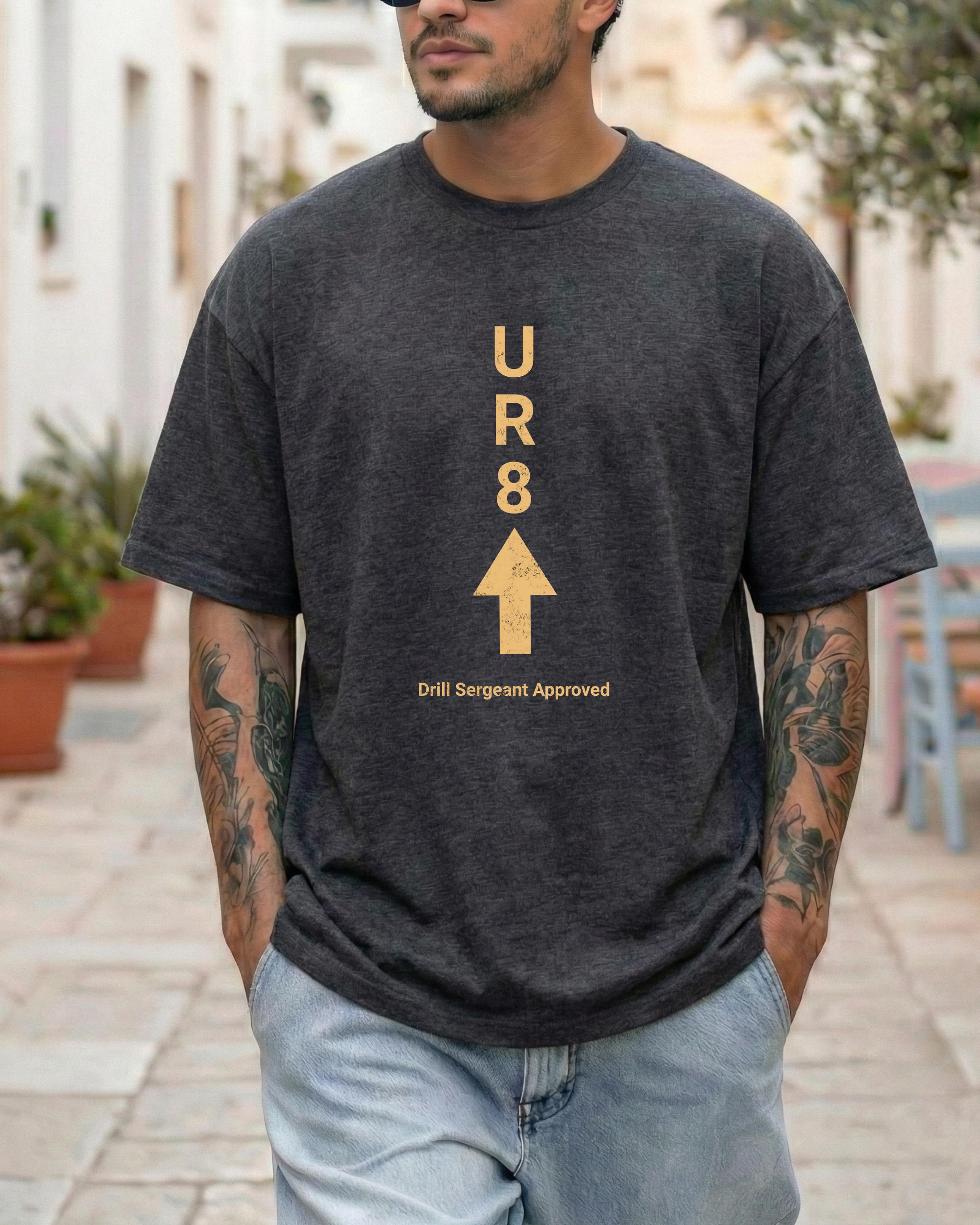 UR8 Arrow Vertical Graphic Tee | Minimal Text Shirt - Image 3