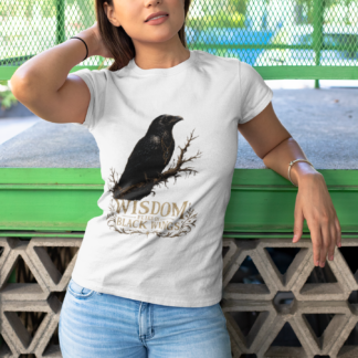 Wisdom on Black Wings Tee | Raven Illustration, Nature Quote