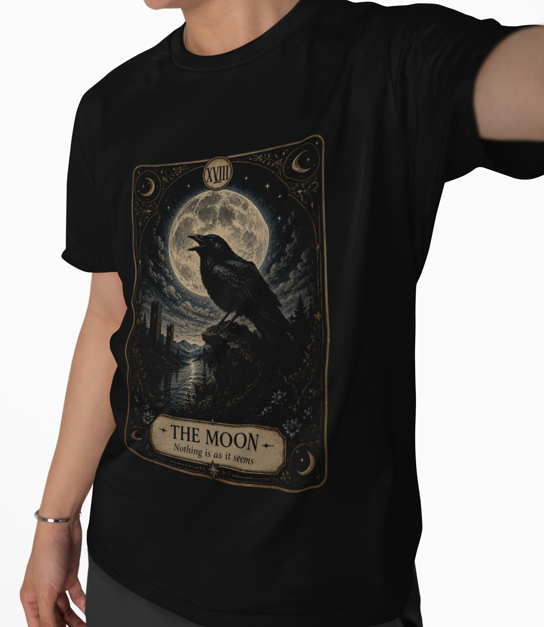 The Moon Raven Tarot Shirt | Nothing Is As It Seems | Gothic Raven Tee | Dark Academia Shirt | Witchcore Apparel | Mystical Crow Gift - Image 2