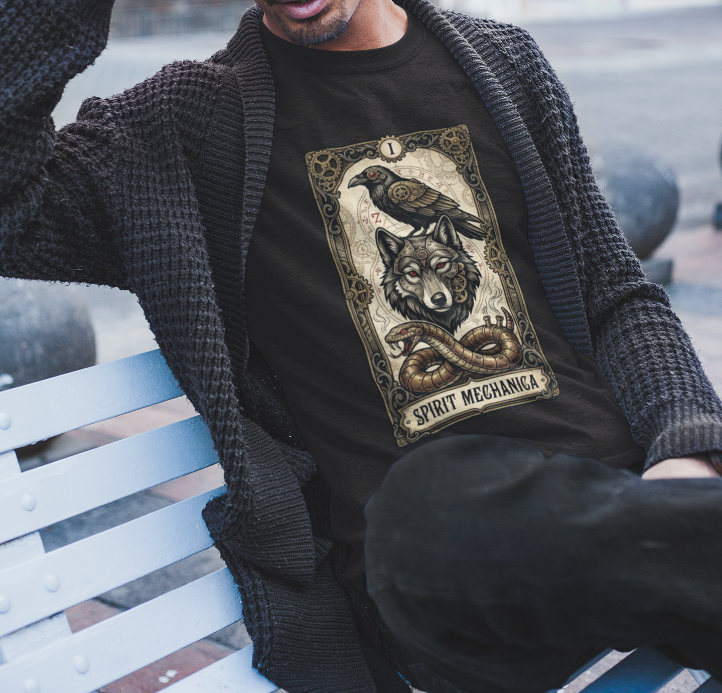 Spirit Mechanica Shirt | Steampunk Wolf Raven Tee | Dark Fantasy Animal Art | Gothic Tarot Inspired Shirt | Wolf Lover Gift - Image 3
