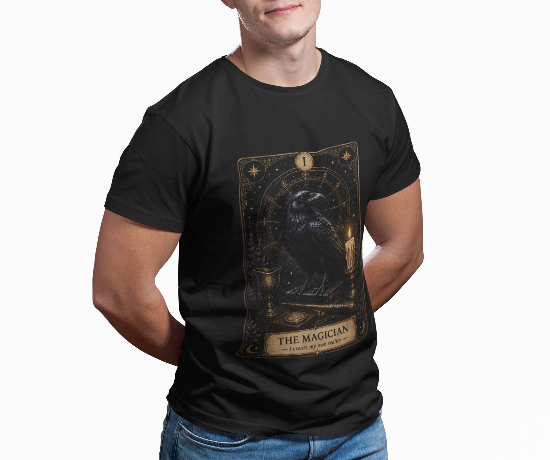 The Magician Tarot Crow T-Shirt | Occult Tarot Card Illustration - Image 16