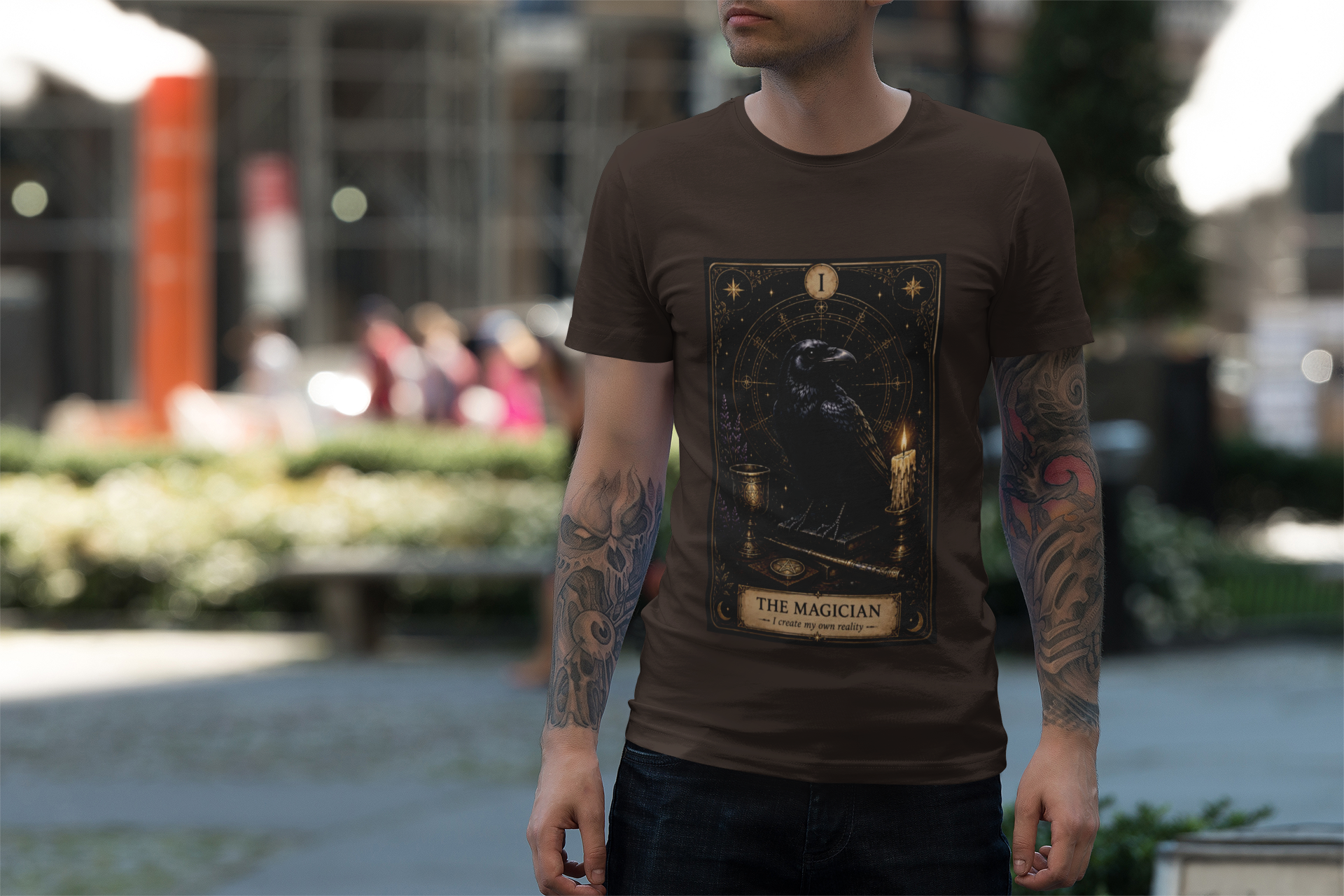 The Magician Tarot Crow T-Shirt | Occult Tarot Card Illustration - Image 17
