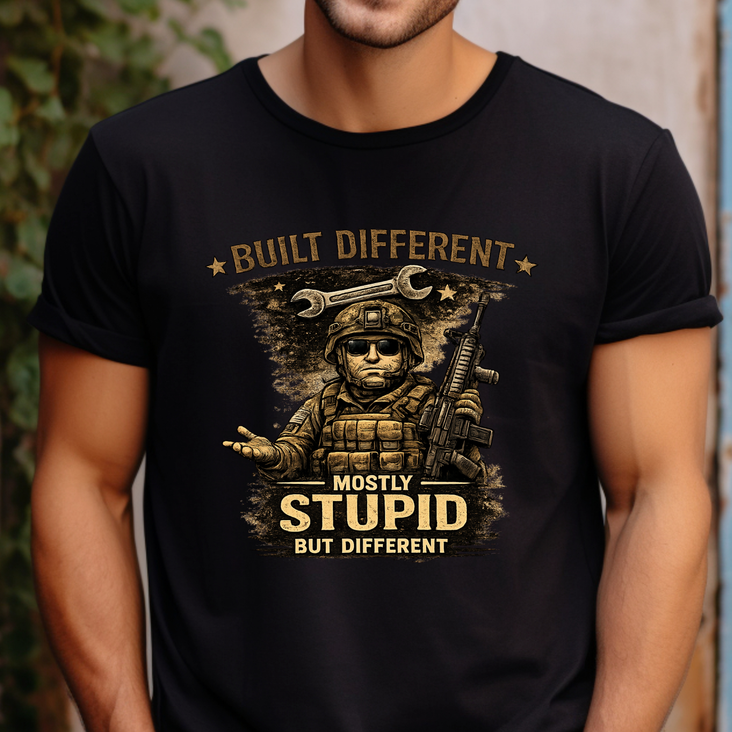 Built Different Mostly Stupid But Different Mechanic Tee | Wrench Graphic - Image 3