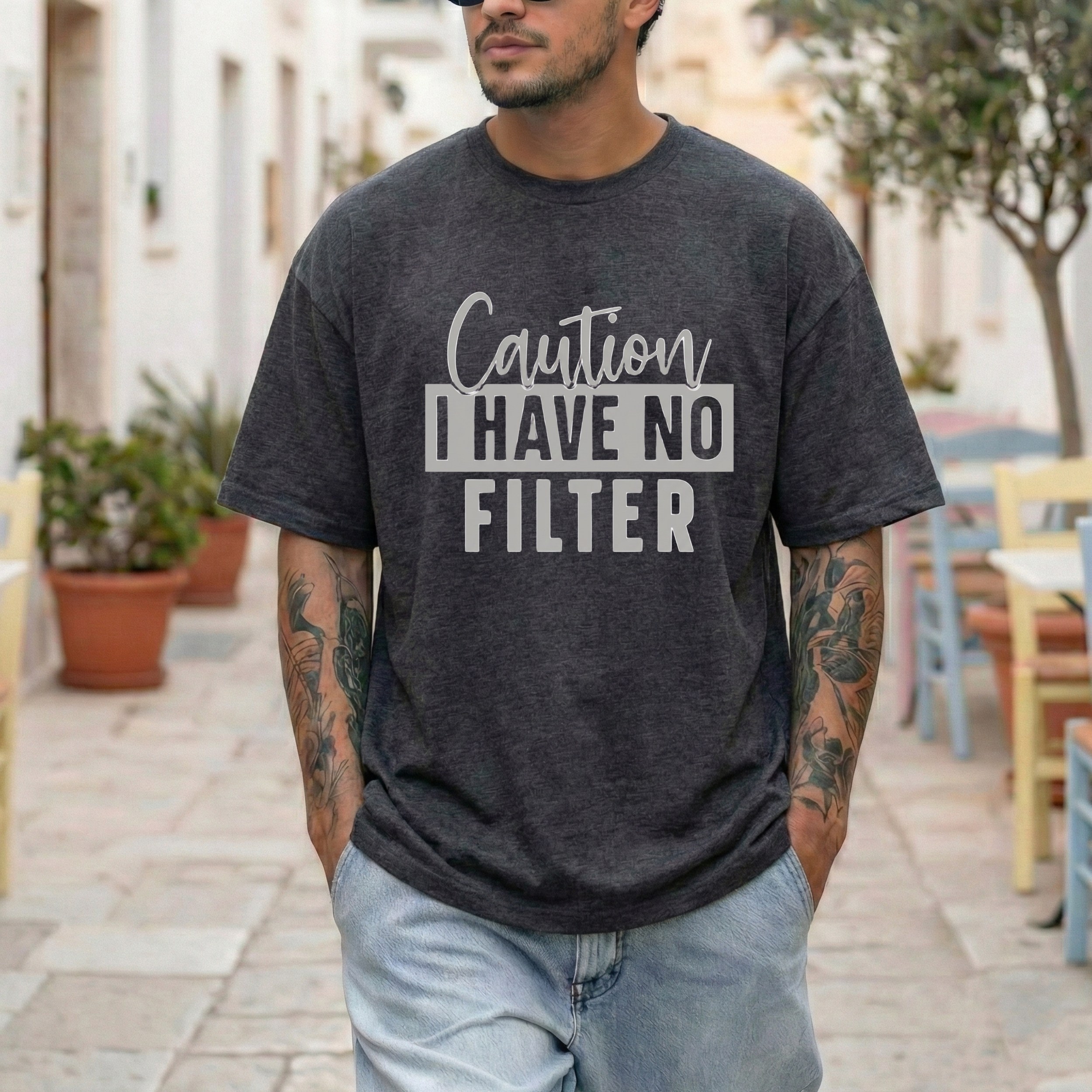 Caution: I Have No Filter Tee | Funny Sarcastic Quote T-Shirt - Image 7