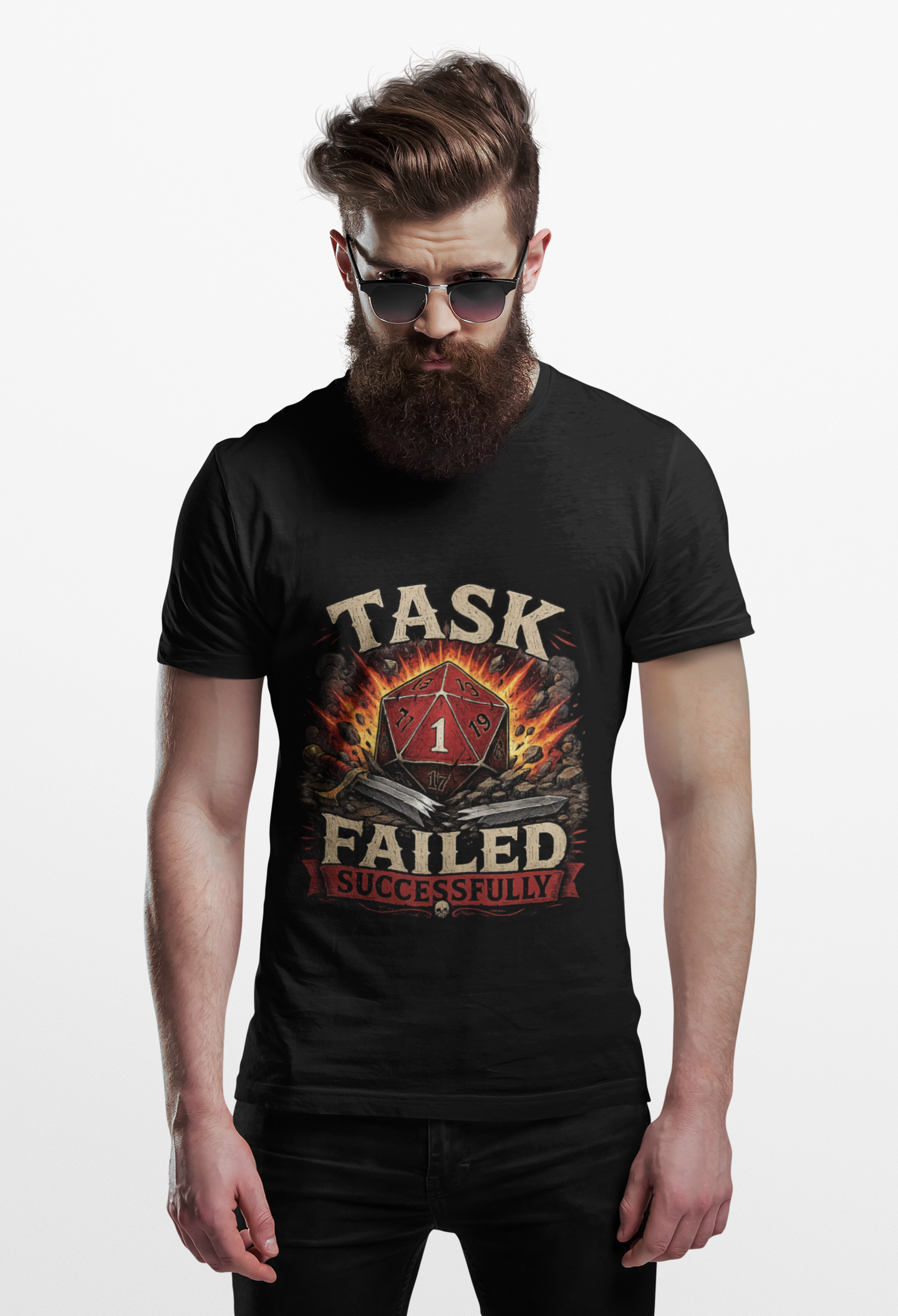 Task Failed Successfully Shirt | Nat 1 D20 Dice Shirt | Critical Fail RPG Humor | Funny DnD Gift | Dungeon Master Tabletop Gaming Tee - Image 2