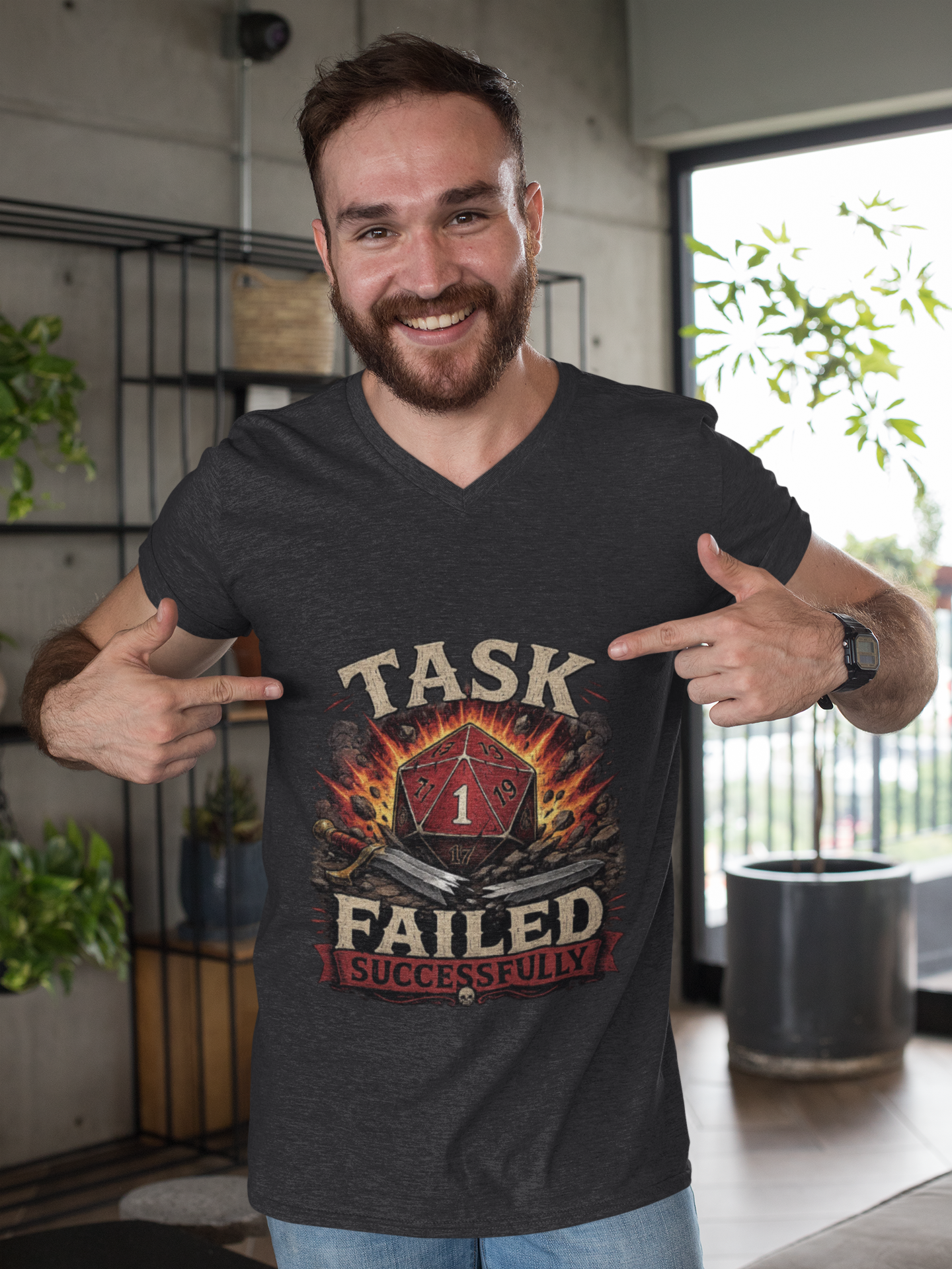 Task Failed Successfully Shirt | Nat 1 D20 Dice Shirt | Critical Fail RPG Humor | Funny DnD Gift | Dungeon Master Tabletop Gaming Tee - Image 3