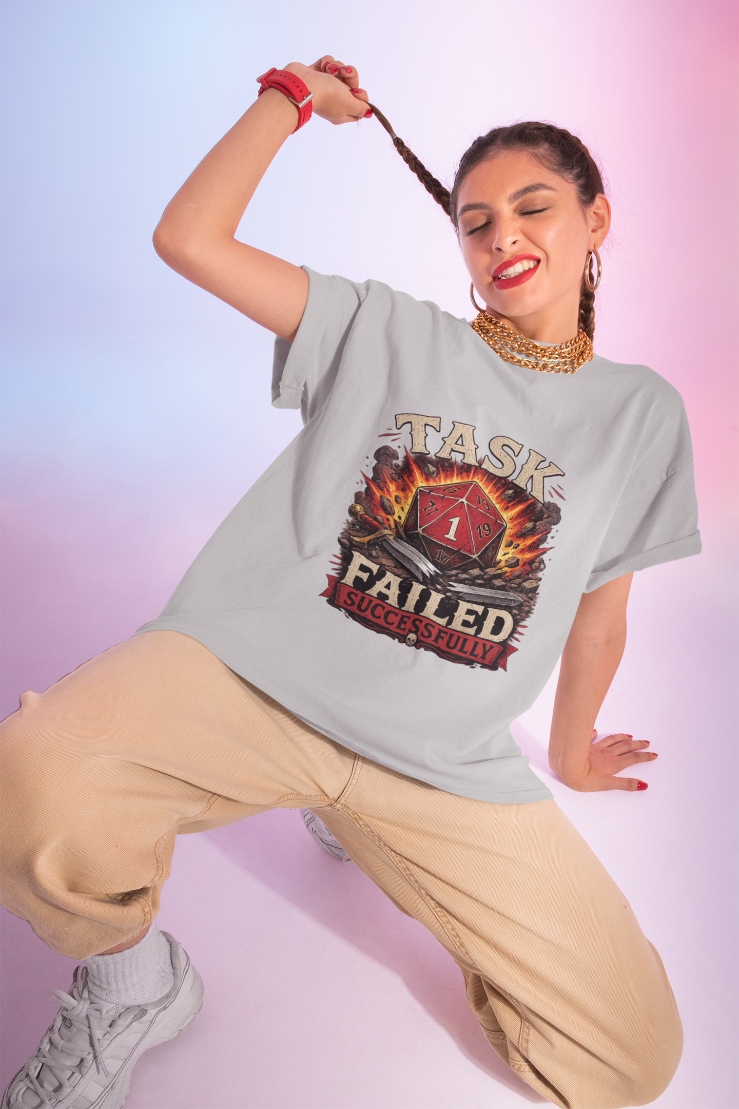 Task Failed Successfully Shirt | Nat 1 D20 Dice Shirt | Critical Fail RPG Humor | Funny DnD Gift | Dungeon Master Tabletop Gaming Tee - Image 4