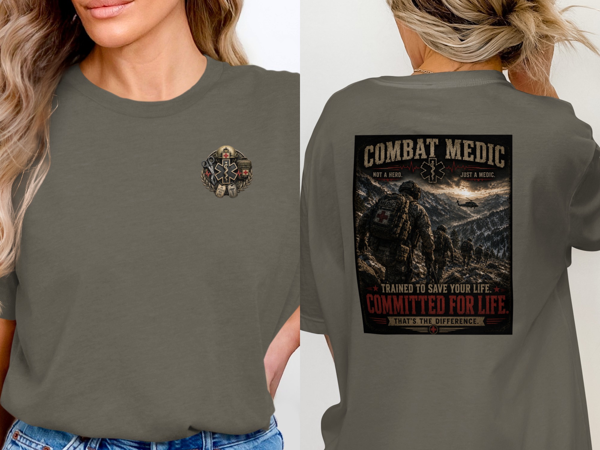 TITLE Combat Medic T-Shirt, Committed for Life, Army 68W Military Medic Shirt, Veteran Tactical Medical Gift, Star of Life Graphic Tee - Image 14