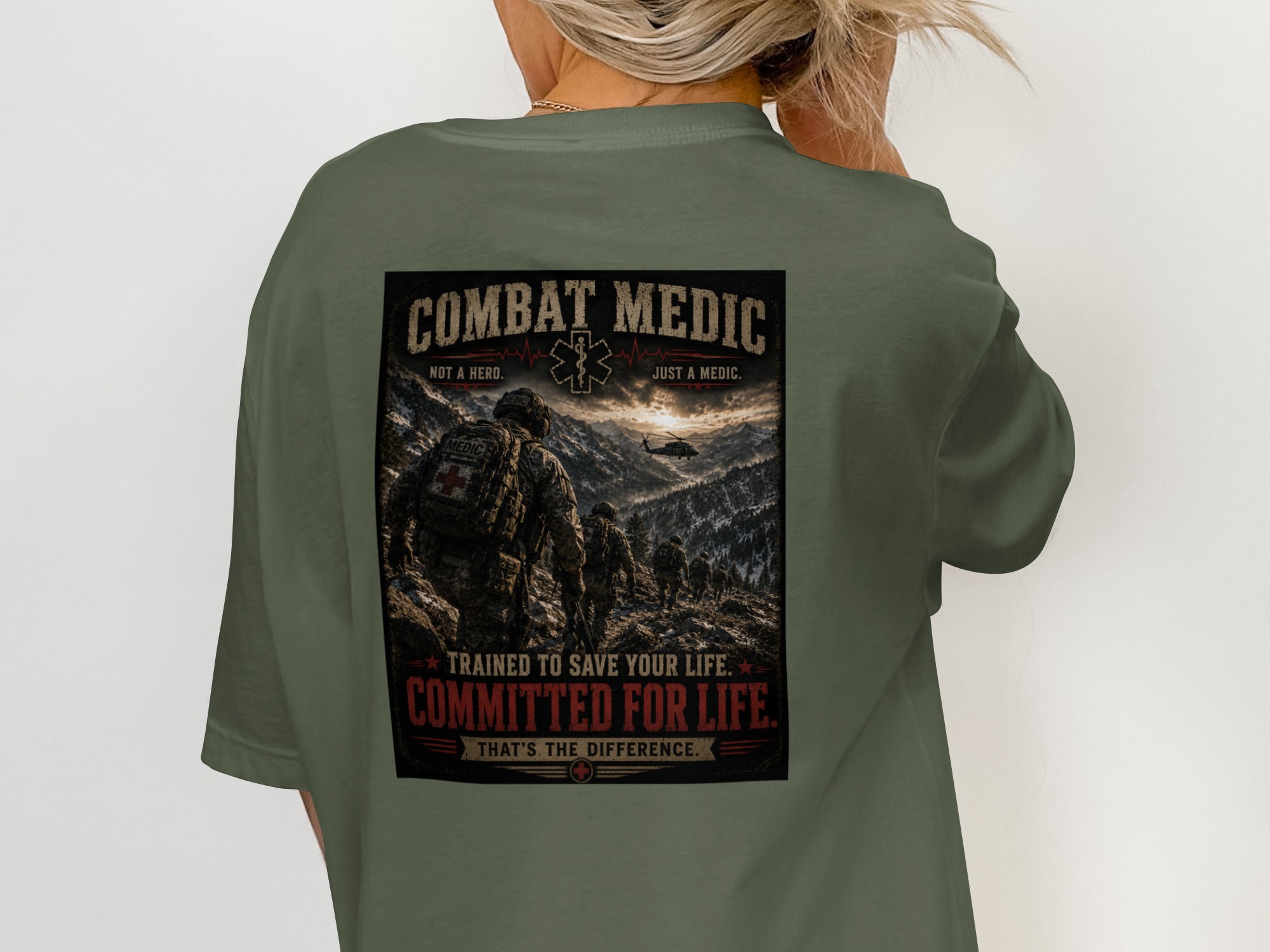 TITLE Combat Medic T-Shirt, Committed for Life, Army 68W Military Medic Shirt, Veteran Tactical Medical Gift, Star of Life Graphic Tee - Image 4