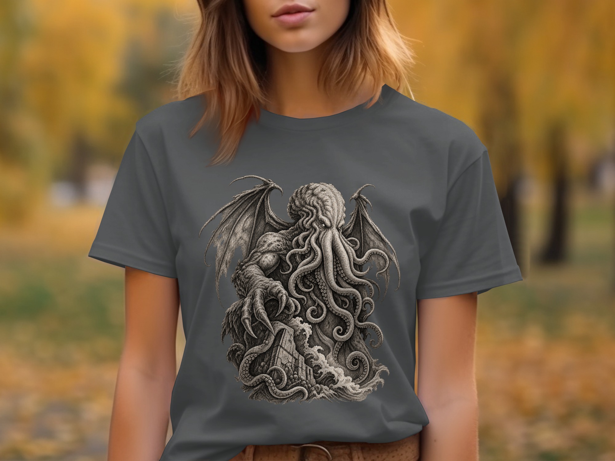 Cthulhu Lovecraftian Horror T-Shirt, Dark Academia Gothic Mythos Tentacle Monster Graphic Tee, Eldritch Cosmic Art - Image 8