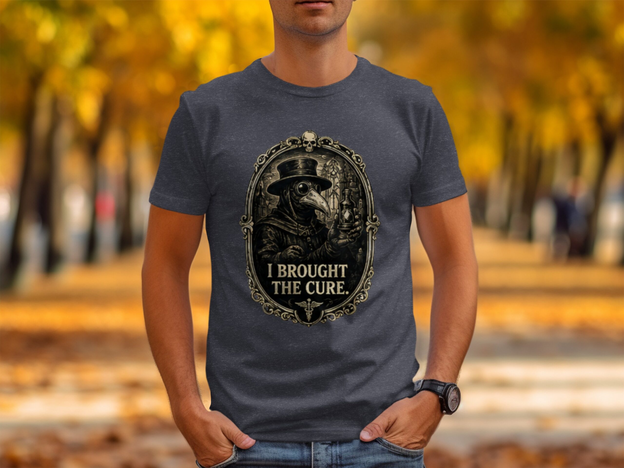 Plague Doctor 'I Brought The Cure' T-Shirt | Gothic Dark Academia Vintage Medical History Tee | Steampunk Renaissance Macabre Art Shirt Gift - Image 4