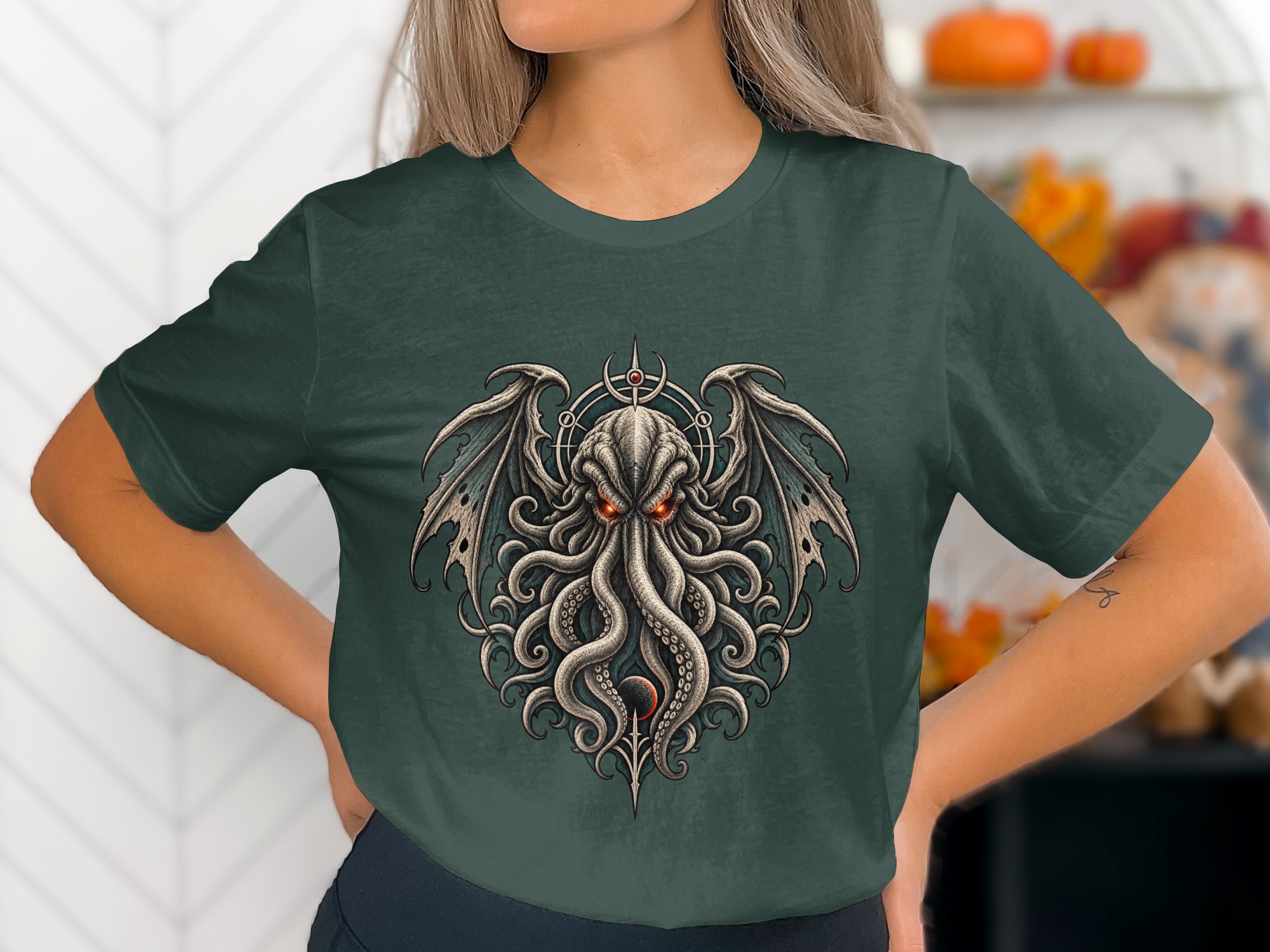Cthulhu T-Shirt with Eldritch Tentacles & Bat Wings | Lovecraftian Mythos Dark Fantasy Gothic Horror Tee - Image 12