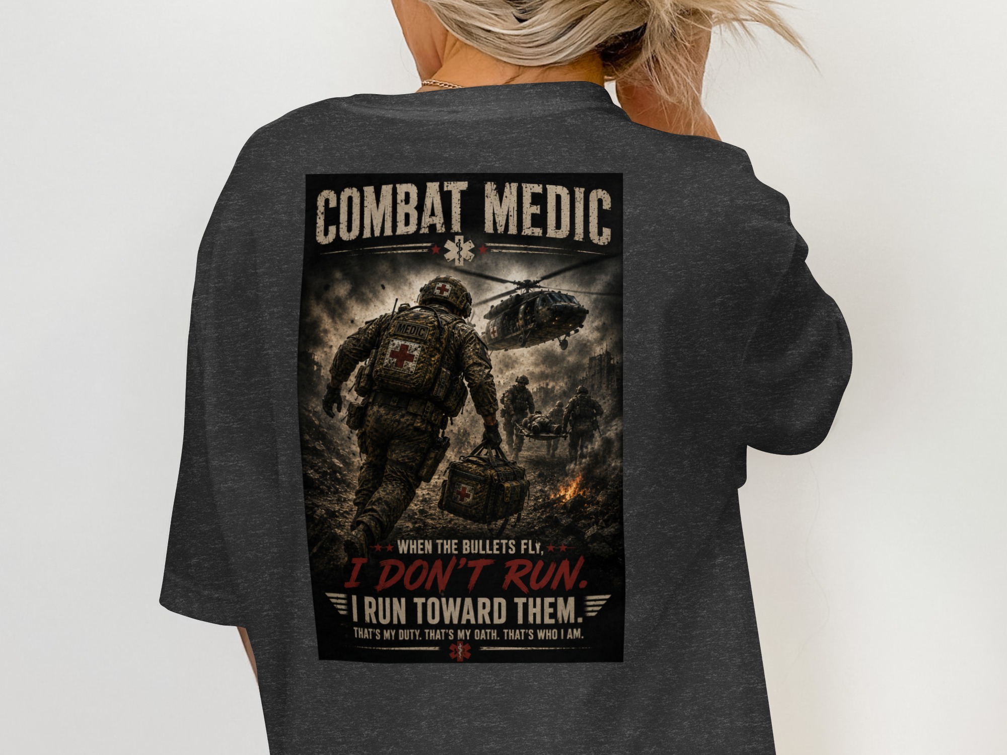 Combat Medic T-Shirt, If I Don't Run Toward Them, Army 68W Medic Tee, Veteran Tactical Medical Gift - Image 2